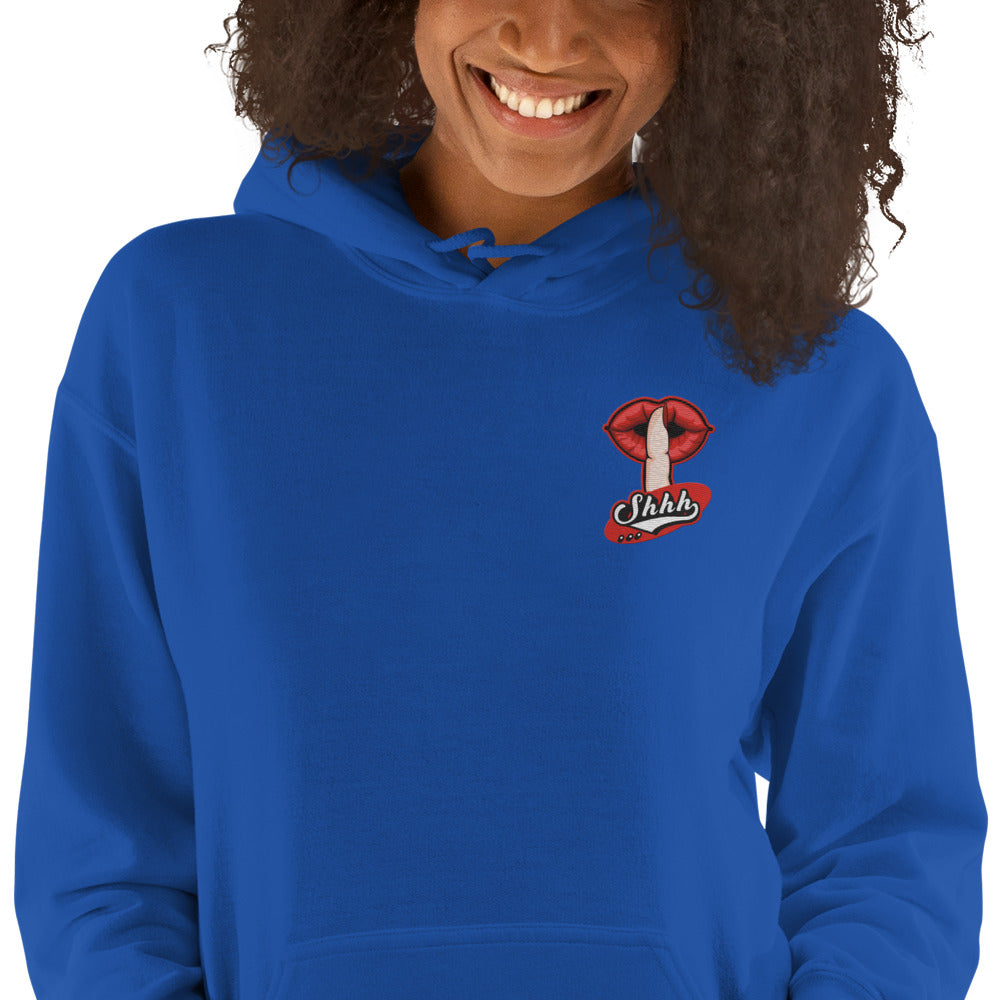 Felpa Ricamata Unisex con Cappuccio – Morbida – Design Shhh-Biiply