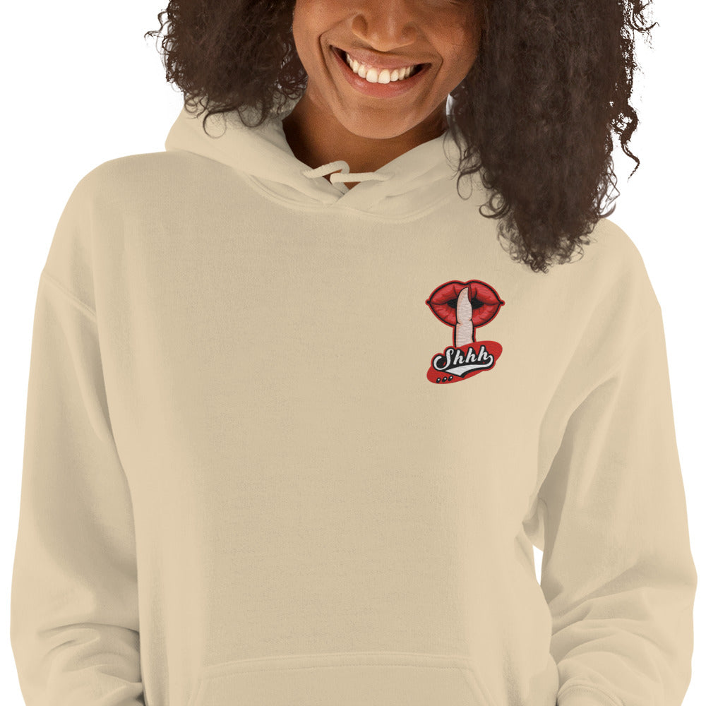 Felpa Ricamata Unisex con Cappuccio – Morbida – Design Shhh-Biiply