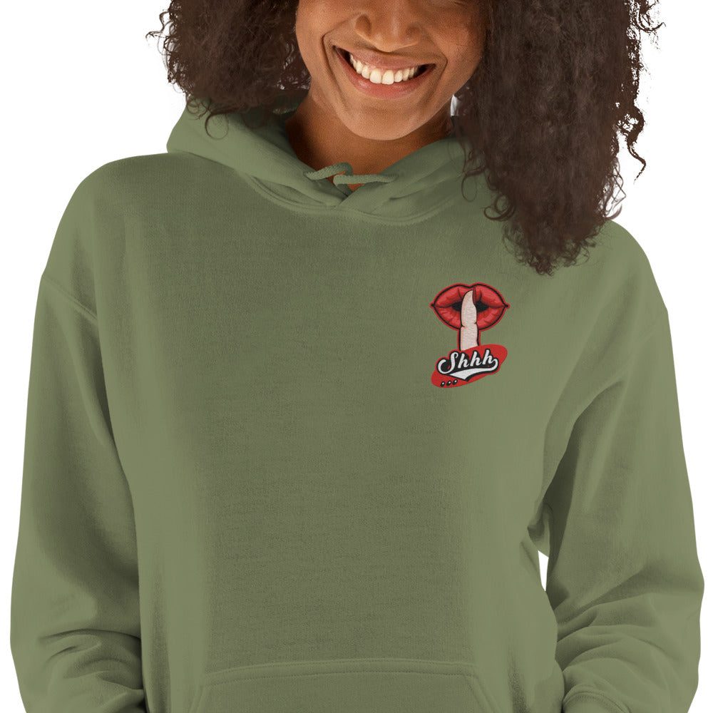 Felpa Ricamata Unisex con Cappuccio – Morbida – Design Shhh-Biiply