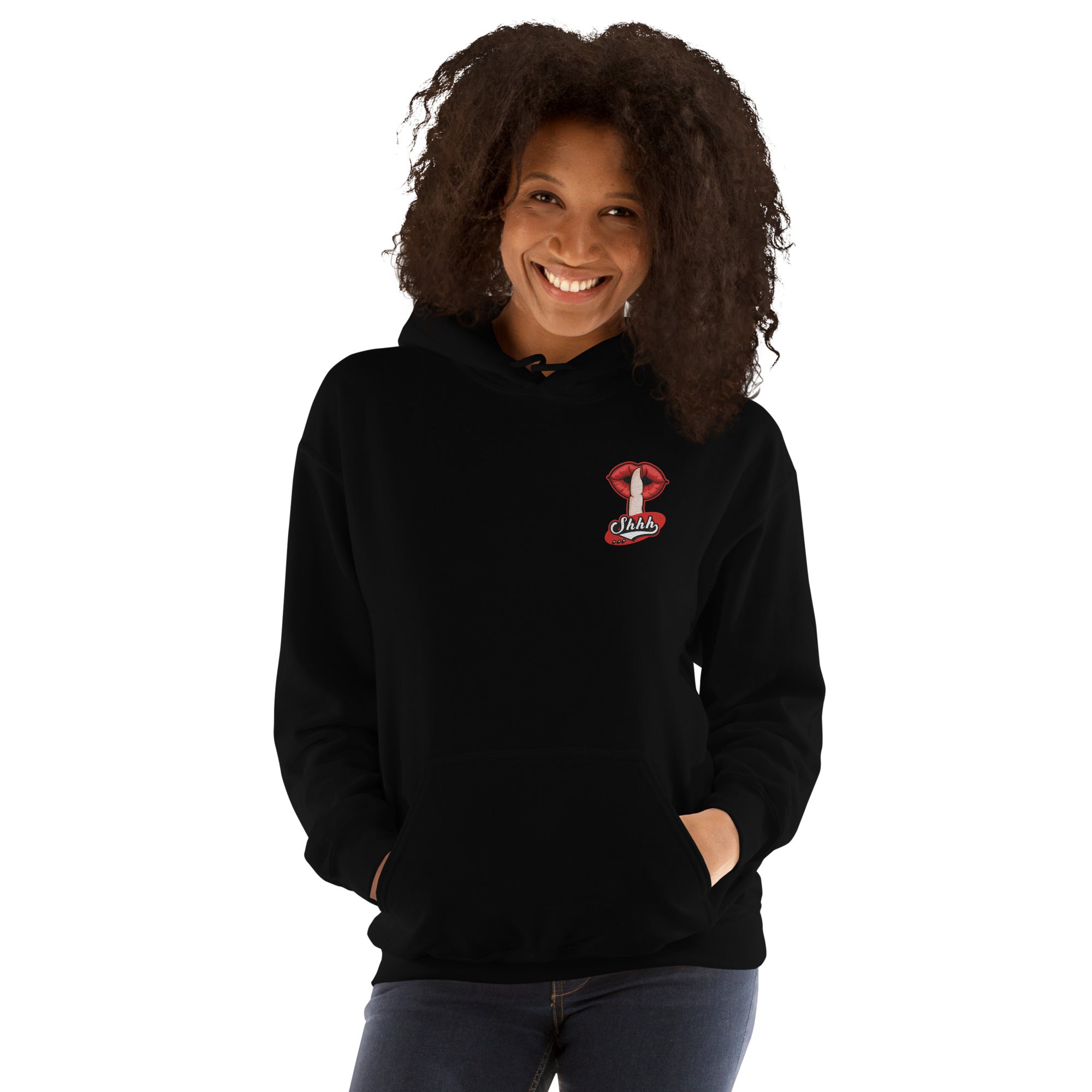 Felpa Ricamata Unisex con Cappuccio – Morbida – Design Shhh-Biiply