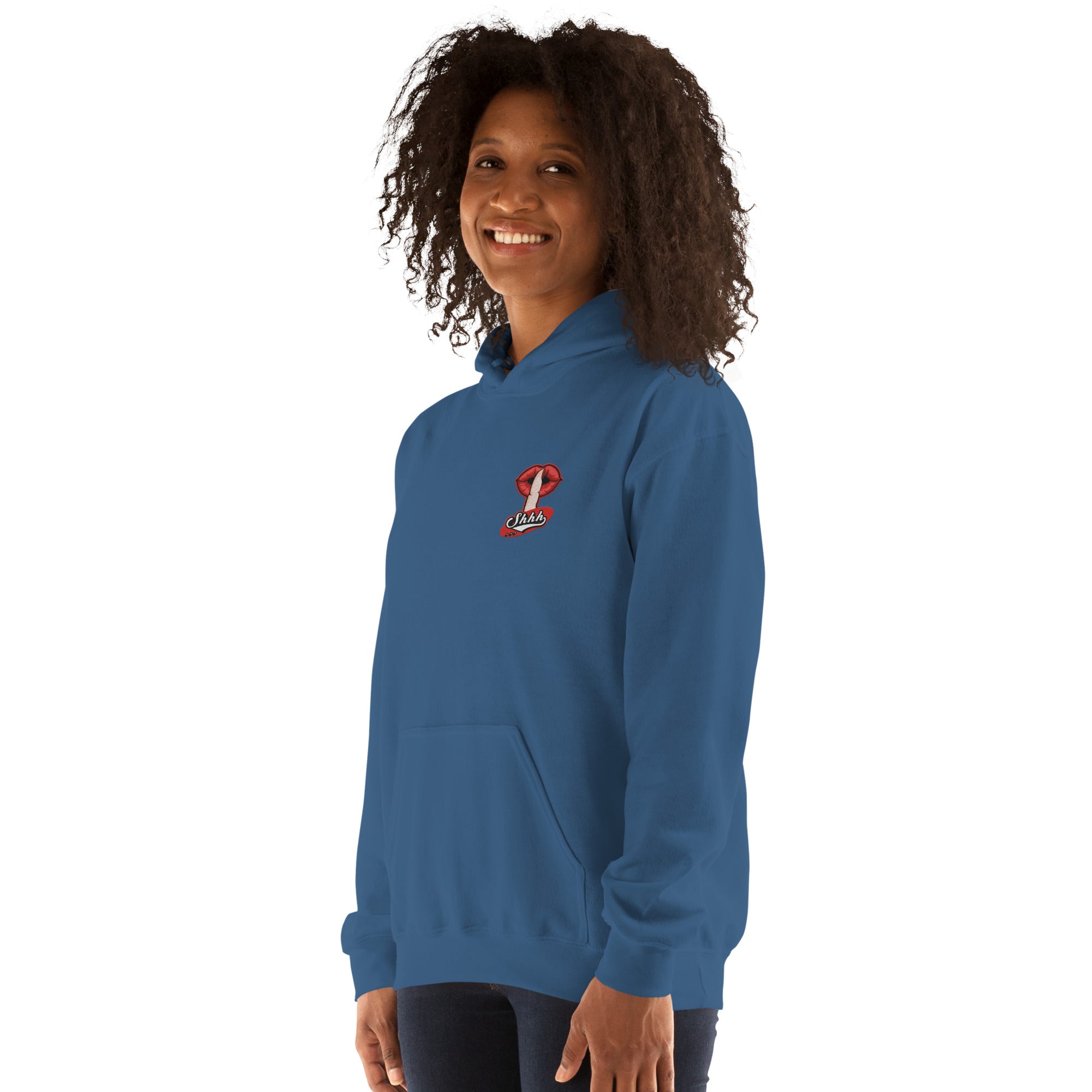 Felpa Ricamata Unisex con Cappuccio – Morbida – Design Shhh-Biiply