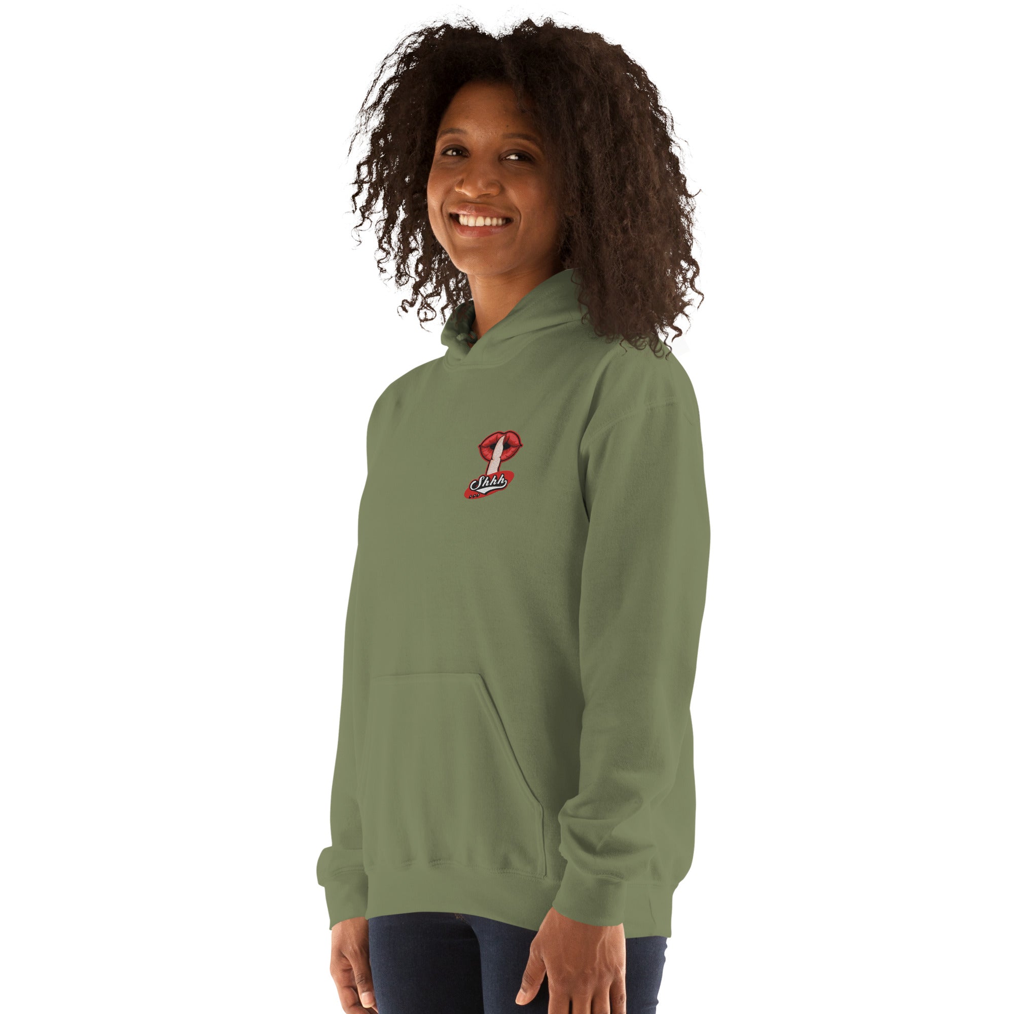 Felpa Ricamata Unisex con Cappuccio – Morbida – Design Shhh-Biiply