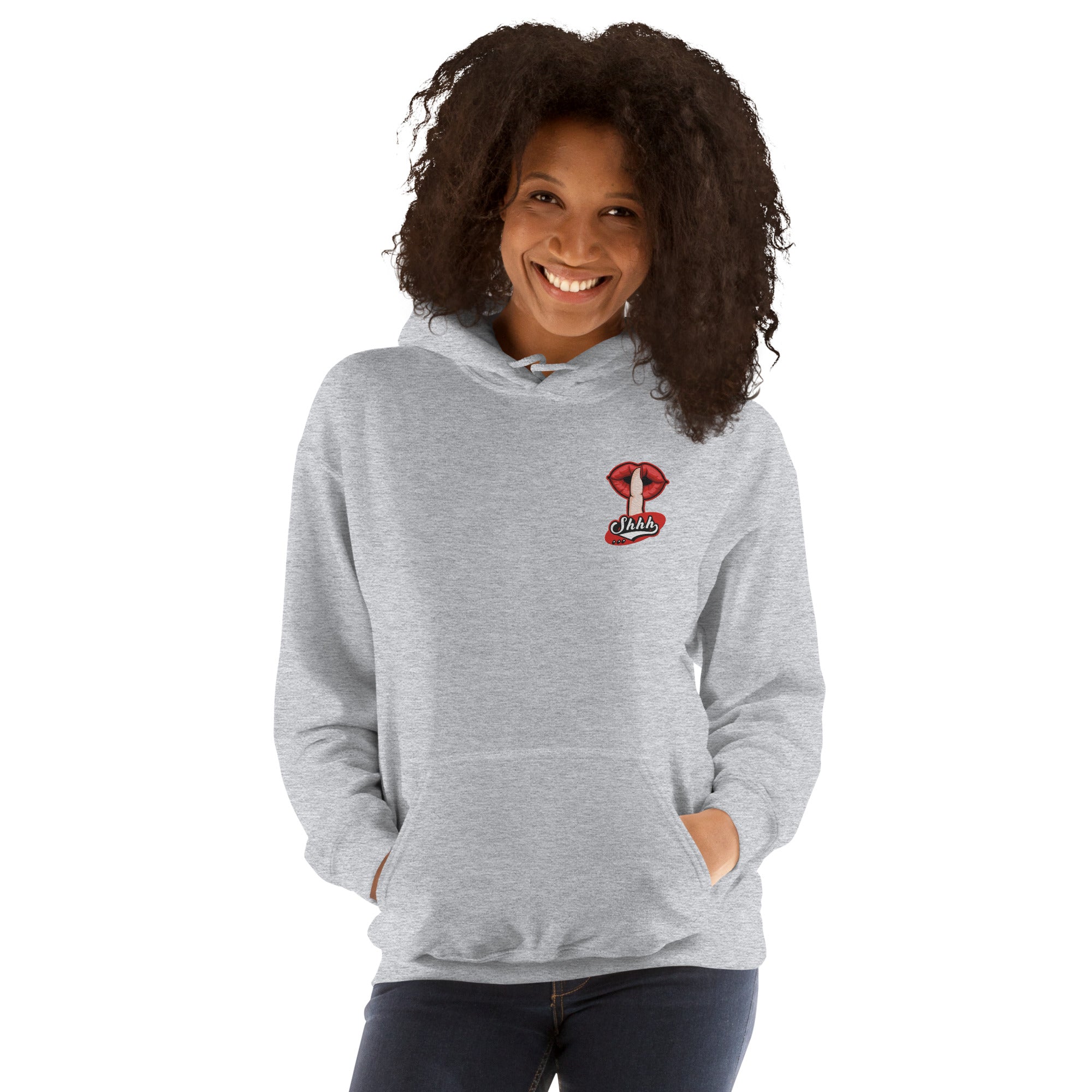 Felpa Ricamata Unisex con Cappuccio – Morbida – Design Shhh-Biiply