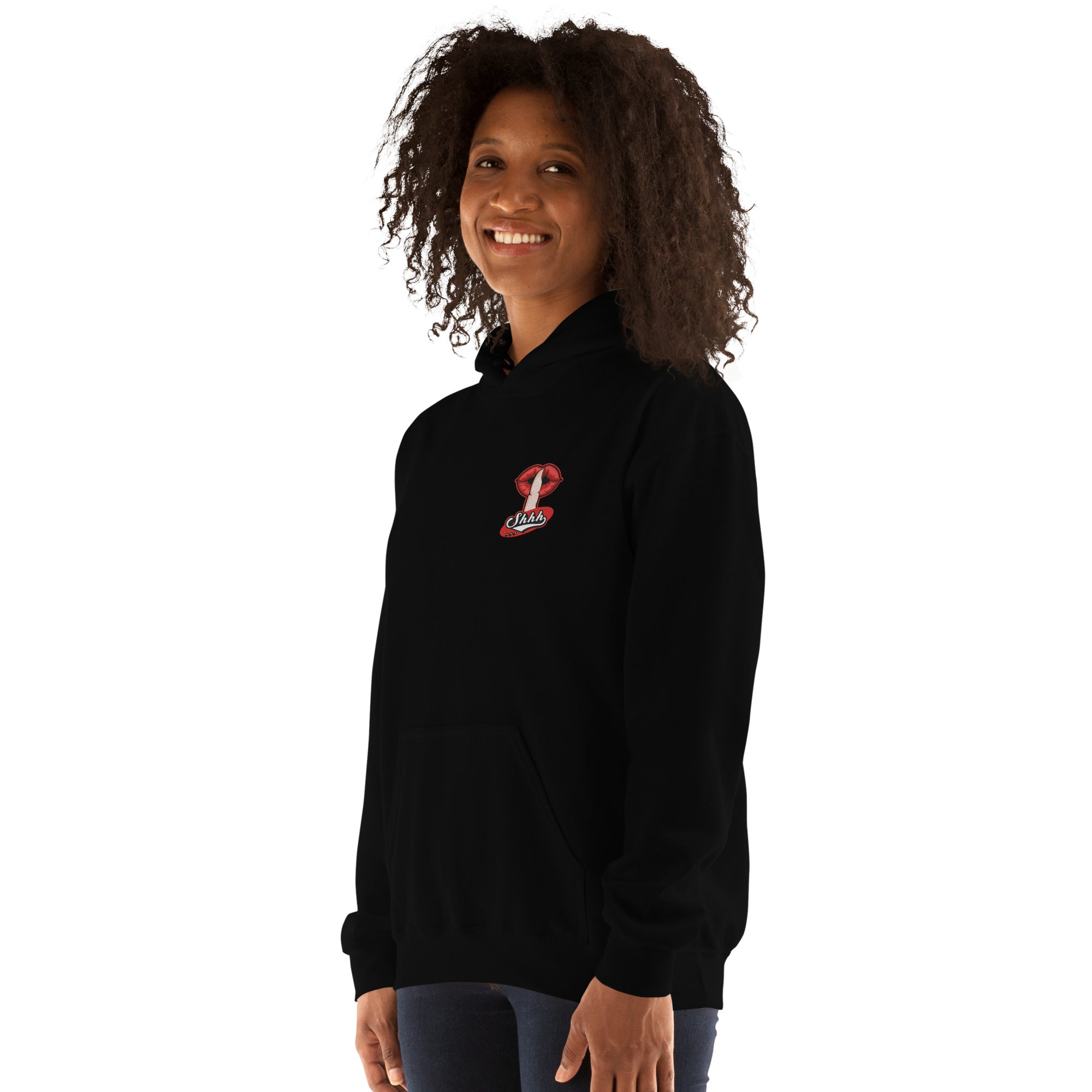 Felpa Ricamata Unisex con Cappuccio – Morbida – Design Shhh-Biiply