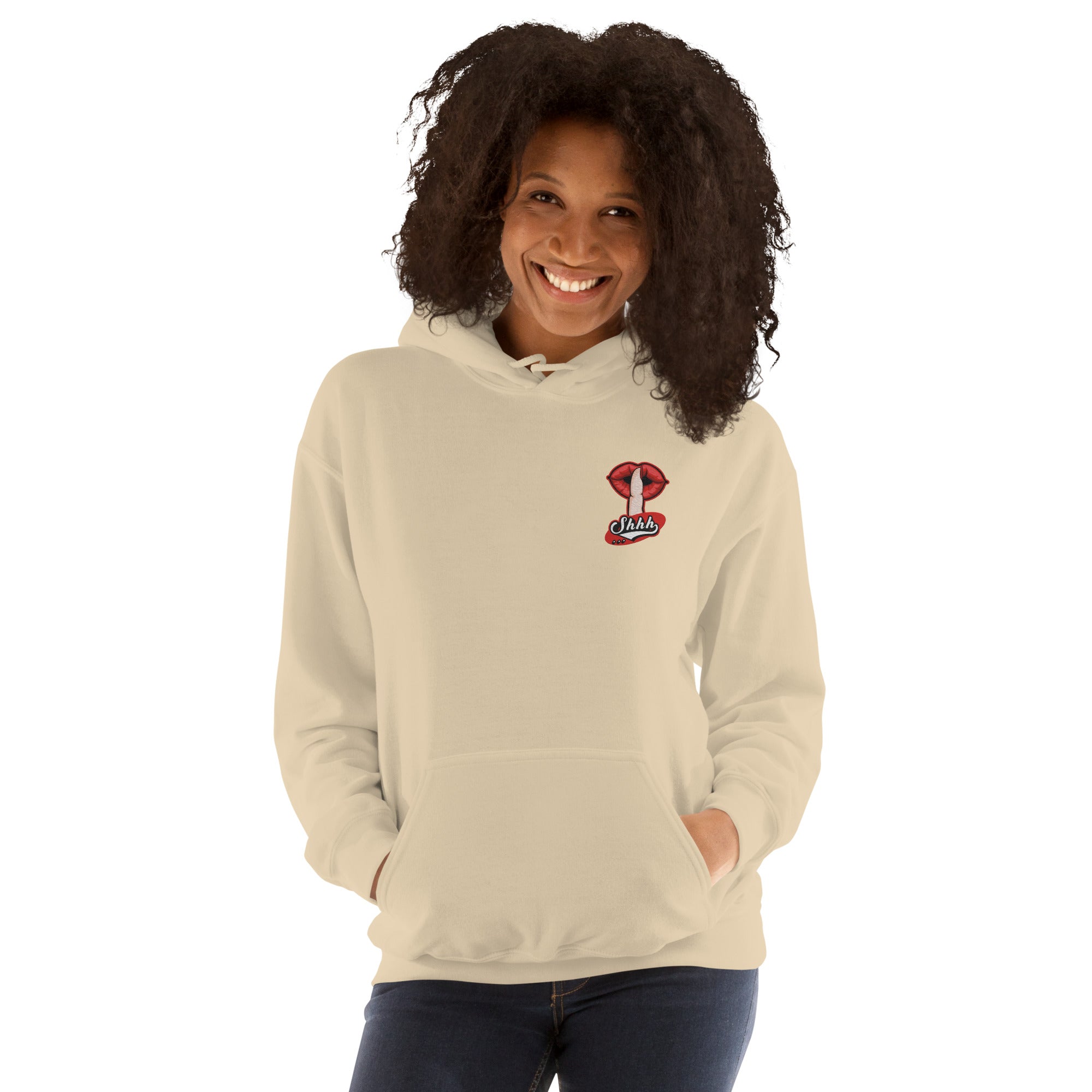 Felpa Ricamata Unisex con Cappuccio – Morbida – Design Shhh-Biiply