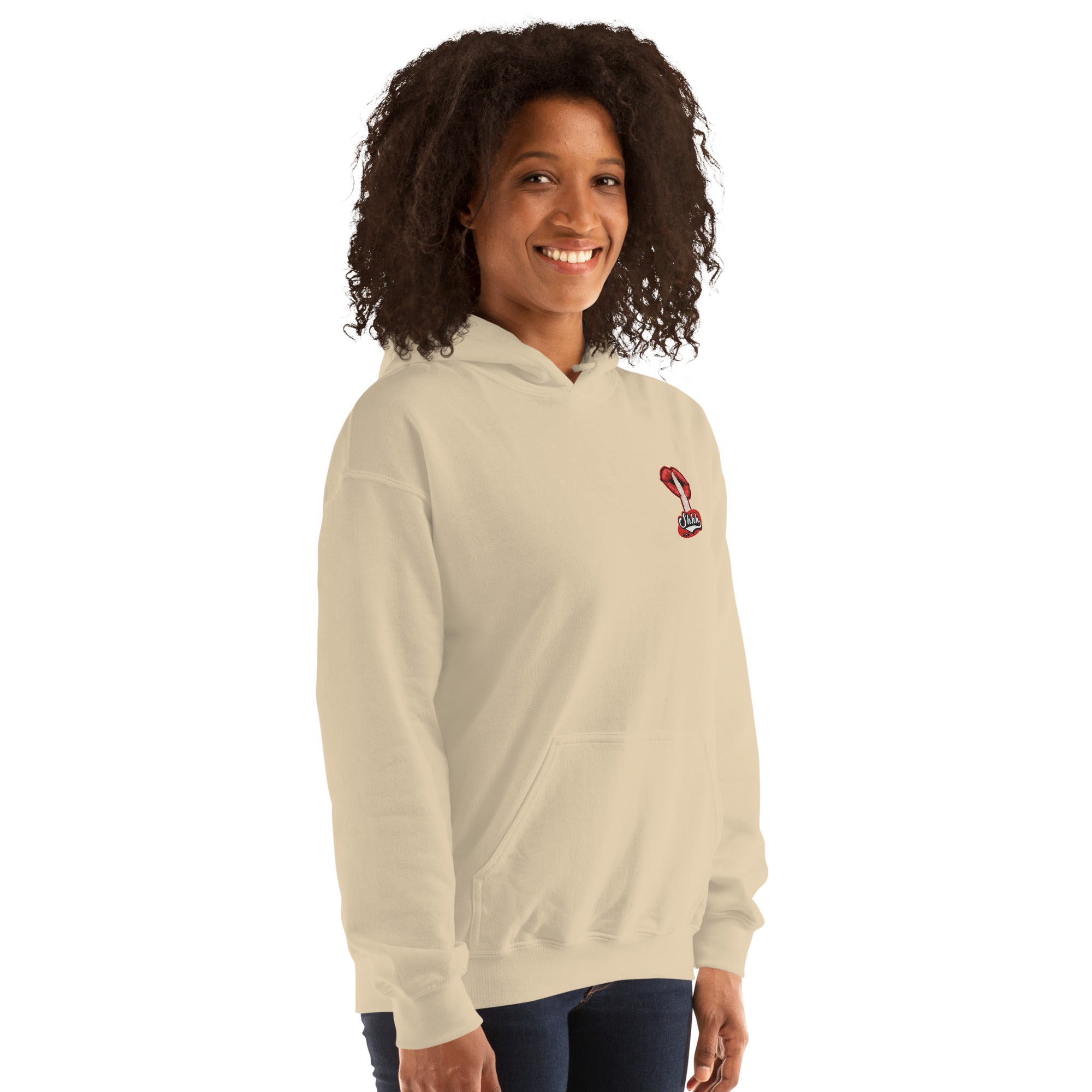 Felpa Ricamata Unisex con Cappuccio – Morbida – Design Shhh-Biiply