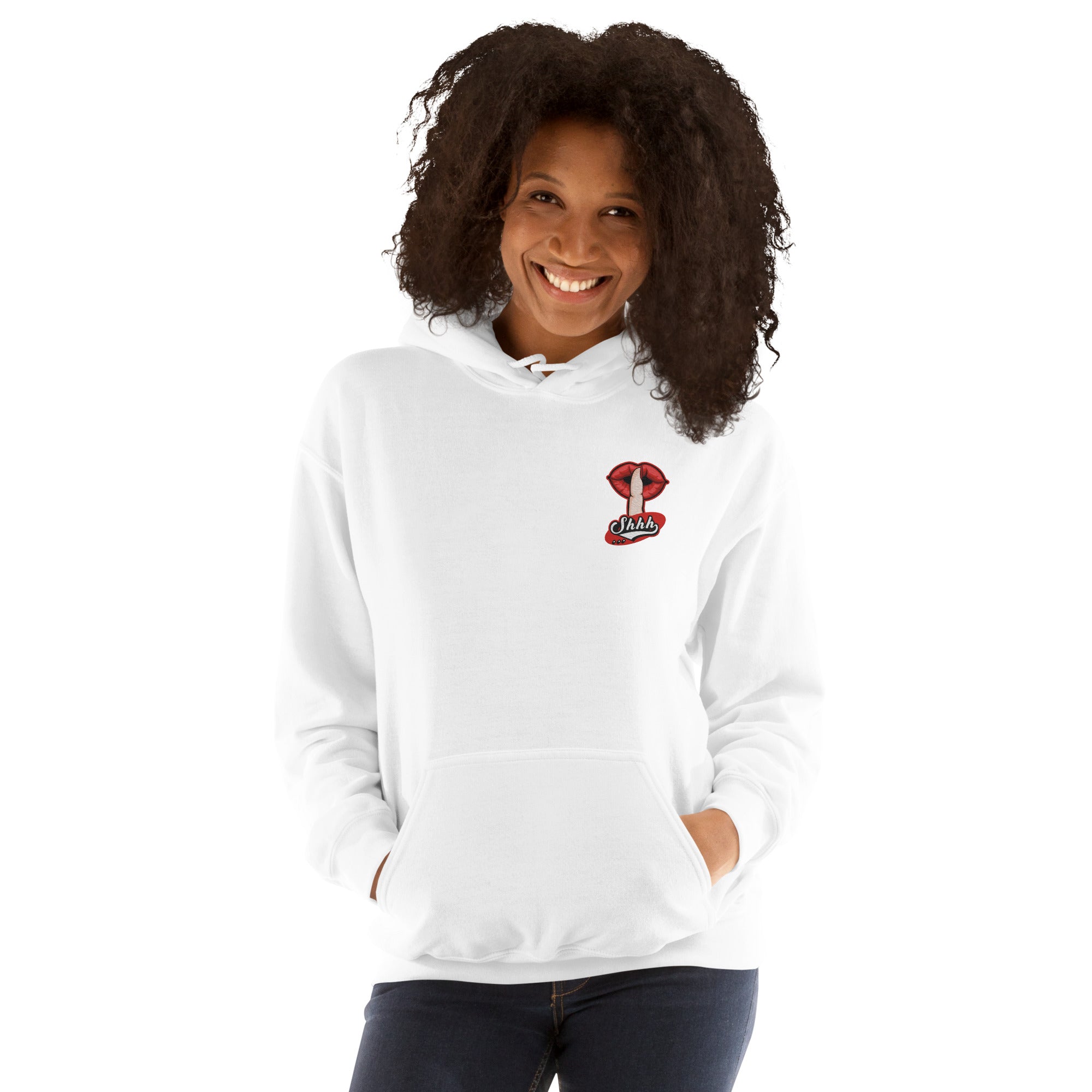 Felpa Ricamata Unisex con Cappuccio – Morbida – Design Shhh-Biiply