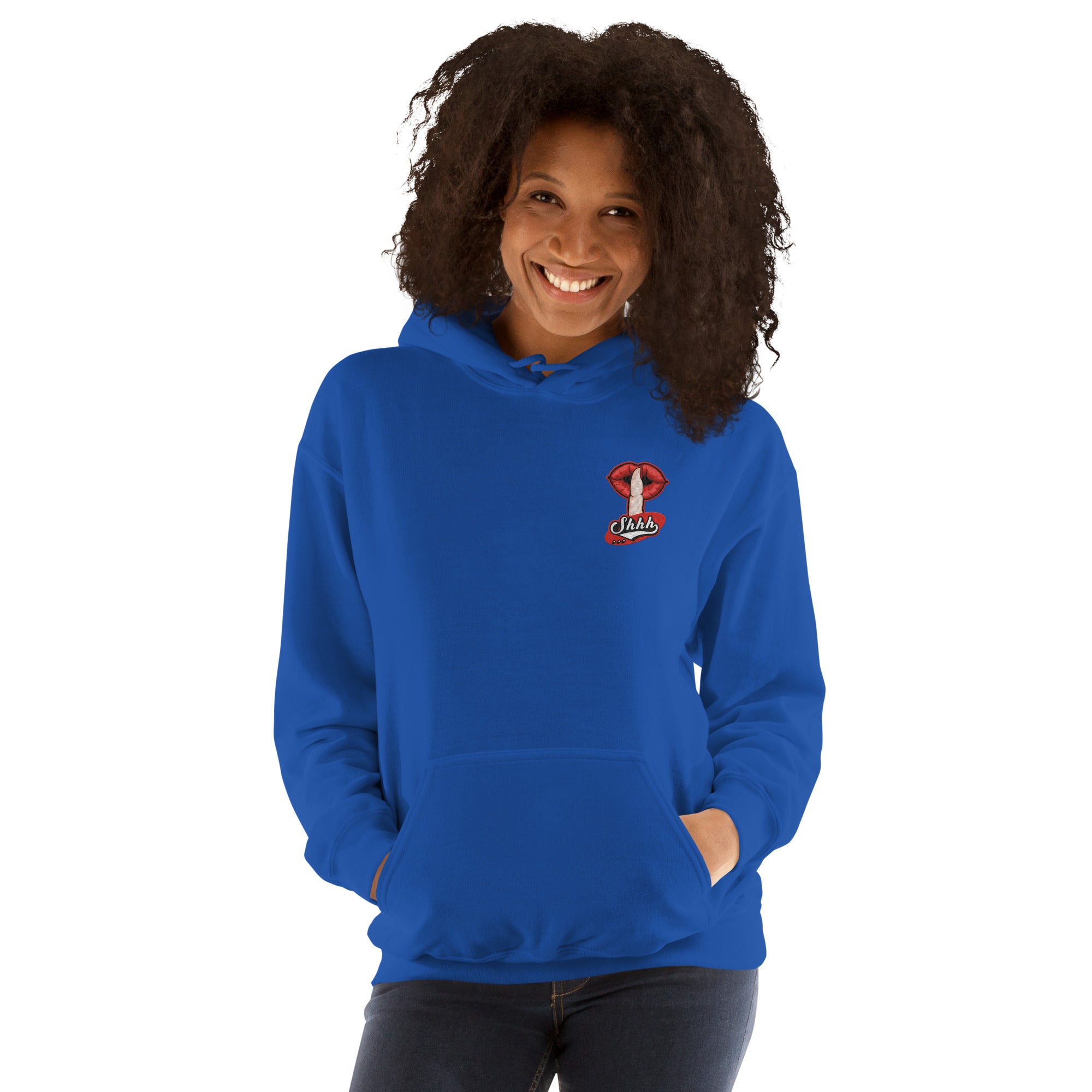 Felpa Ricamata Unisex con Cappuccio – Morbida – Design Shhh-Biiply