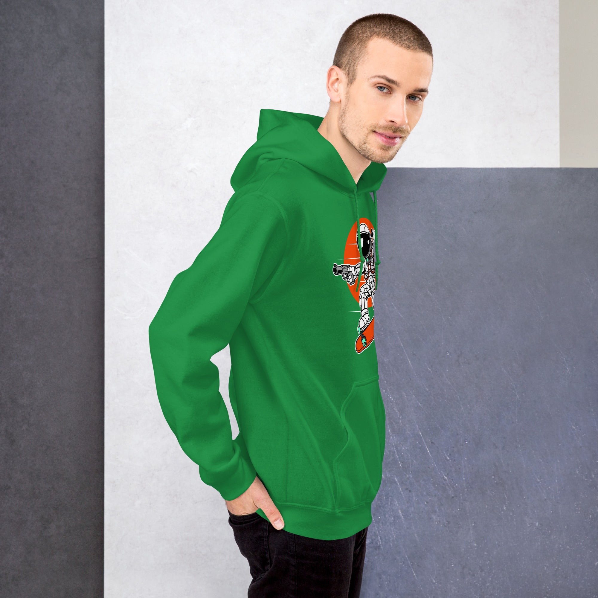 Felpa Stampata Unisex con Cappuccio – Morbida – Design Astro Skater-Biiply