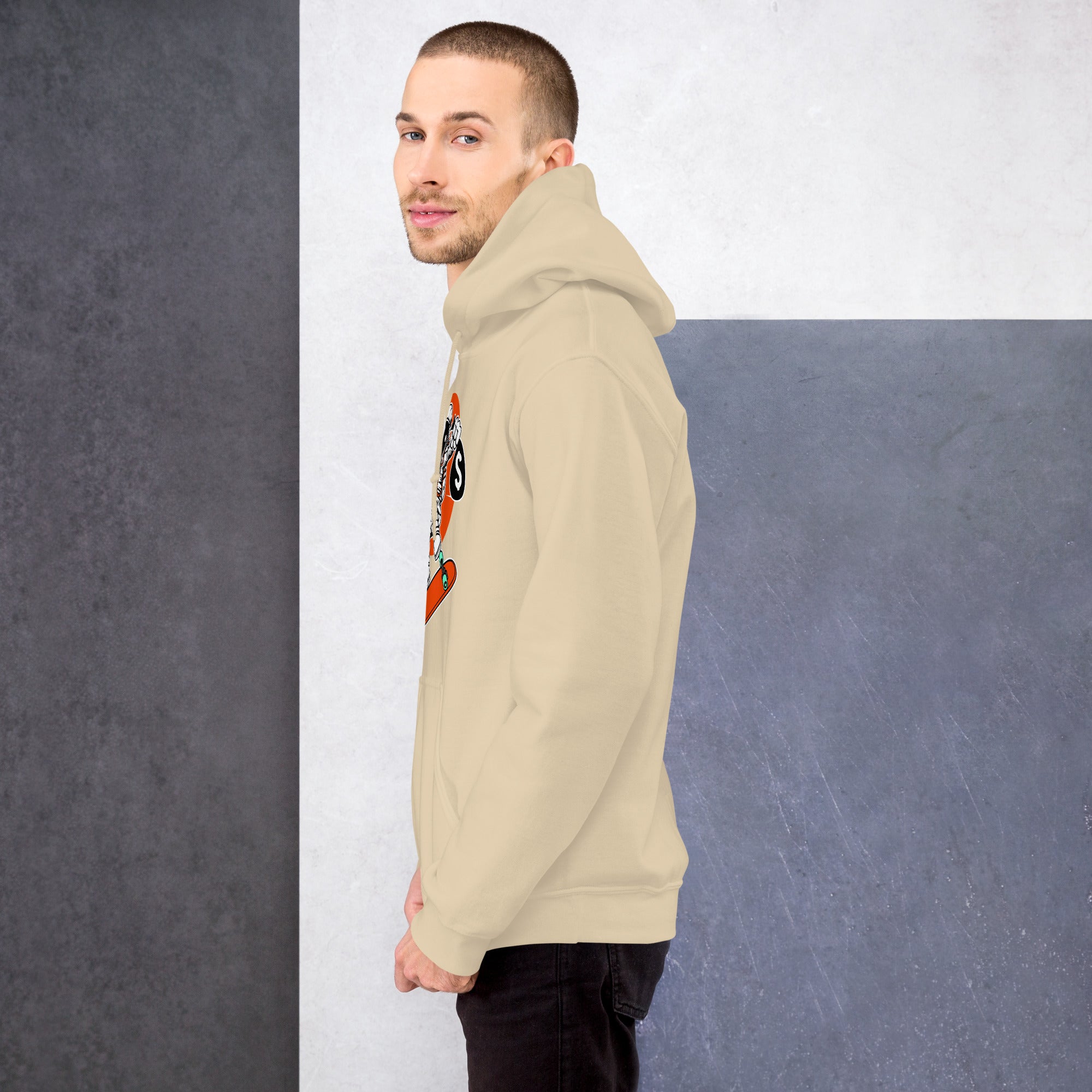 Felpa Stampata Unisex con Cappuccio – Morbida – Design Astro Skater-Biiply