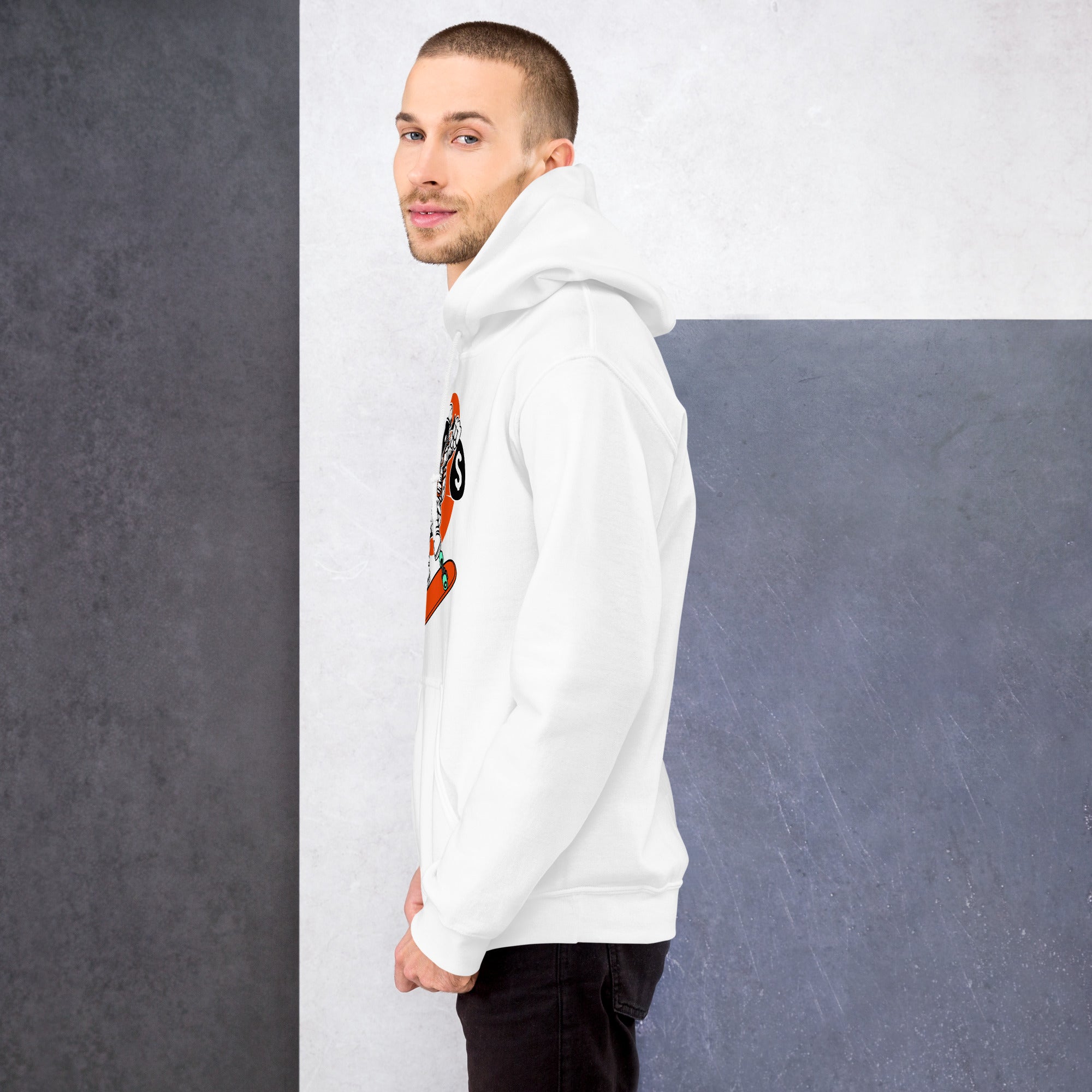 Felpa Stampata Unisex con Cappuccio – Morbida – Design Astro Skater-Biiply