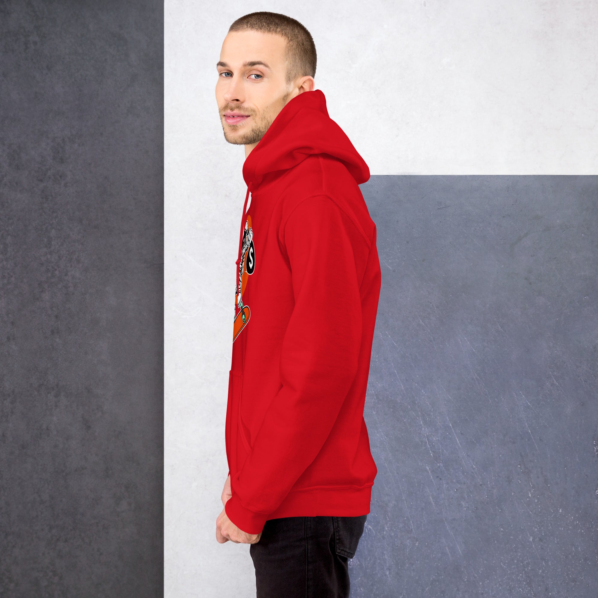 Felpa Stampata Unisex con Cappuccio – Morbida – Design Astro Skater-Biiply