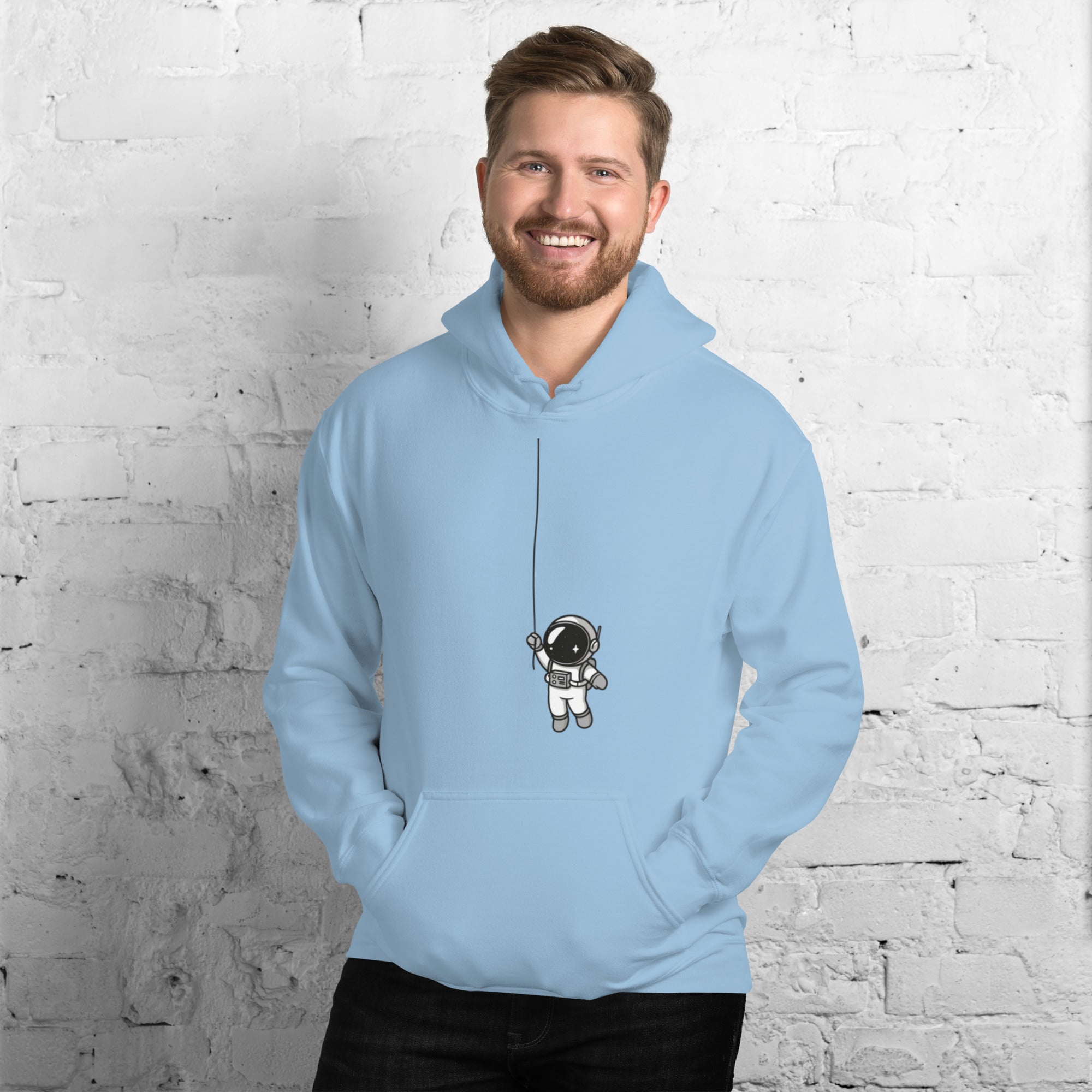 Felpa Stampata Unisex con Cappuccio – Morbida – Design Astronauta Appeso-Biiply