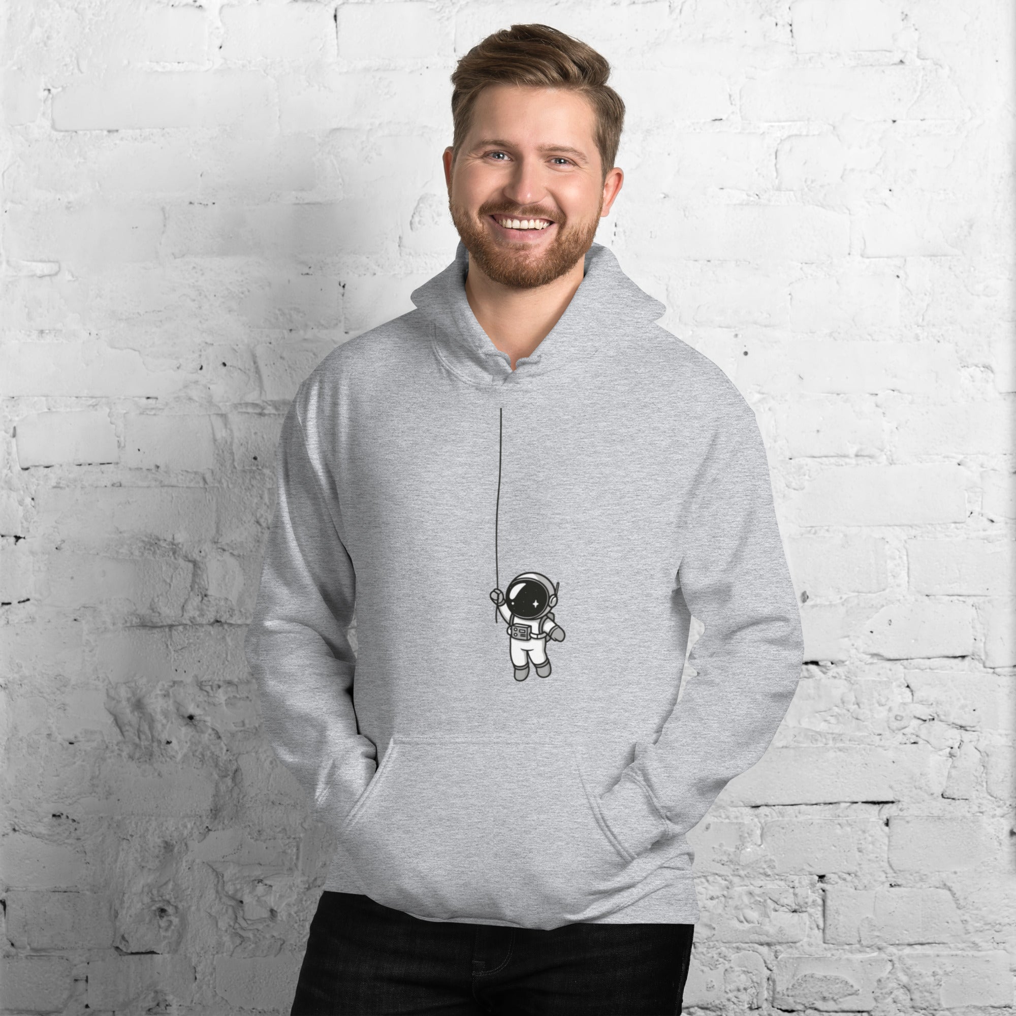Felpa Stampata Unisex con Cappuccio – Morbida – Design Astronauta Appeso-Biiply