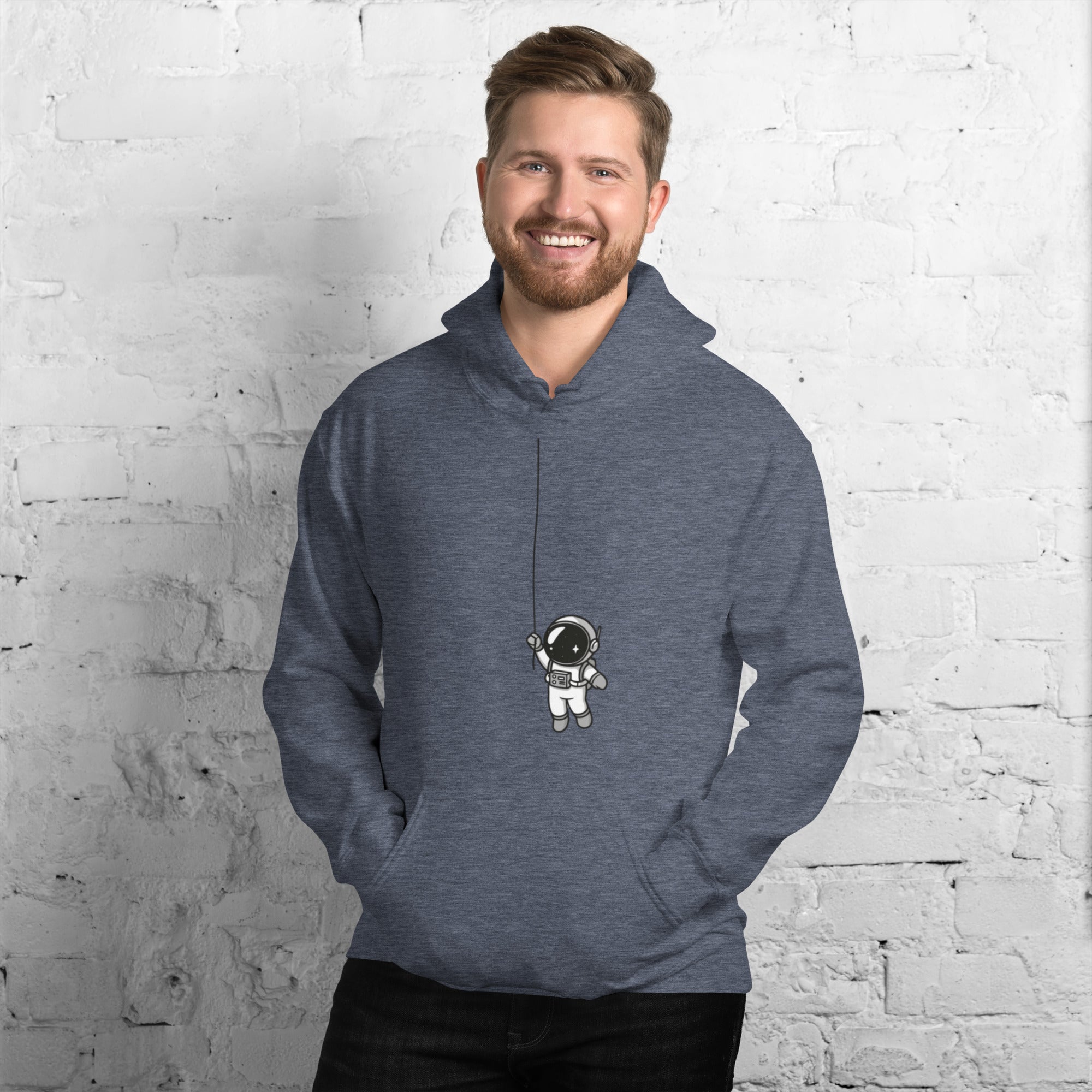 Felpa Stampata Unisex con Cappuccio – Morbida – Design Astronauta Appeso-Biiply