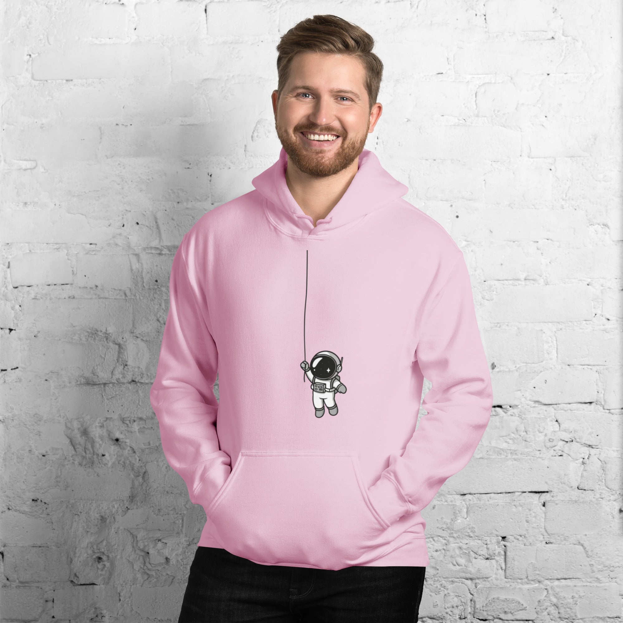 Felpa Stampata Unisex con Cappuccio – Morbida – Design Astronauta Appeso-Biiply
