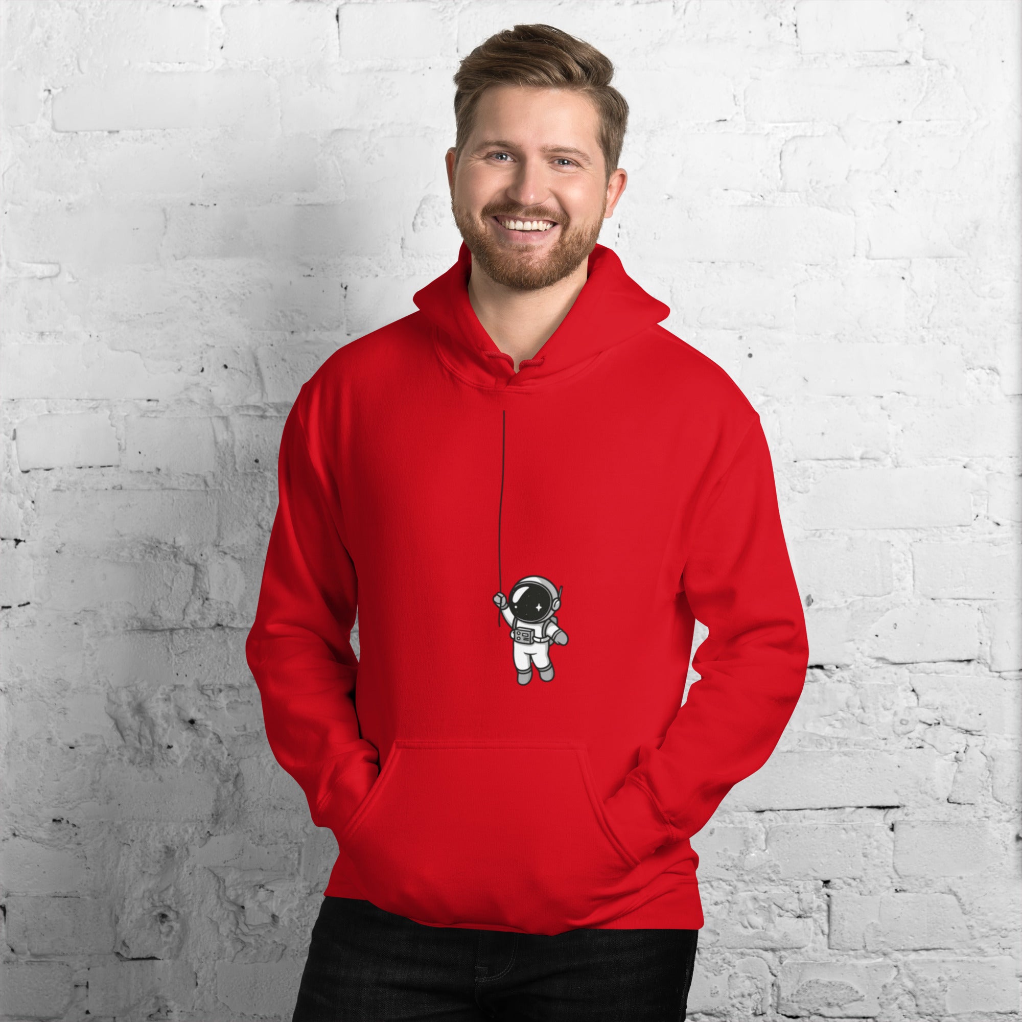 Felpa Stampata Unisex con Cappuccio – Morbida – Design Astronauta Appeso-Biiply