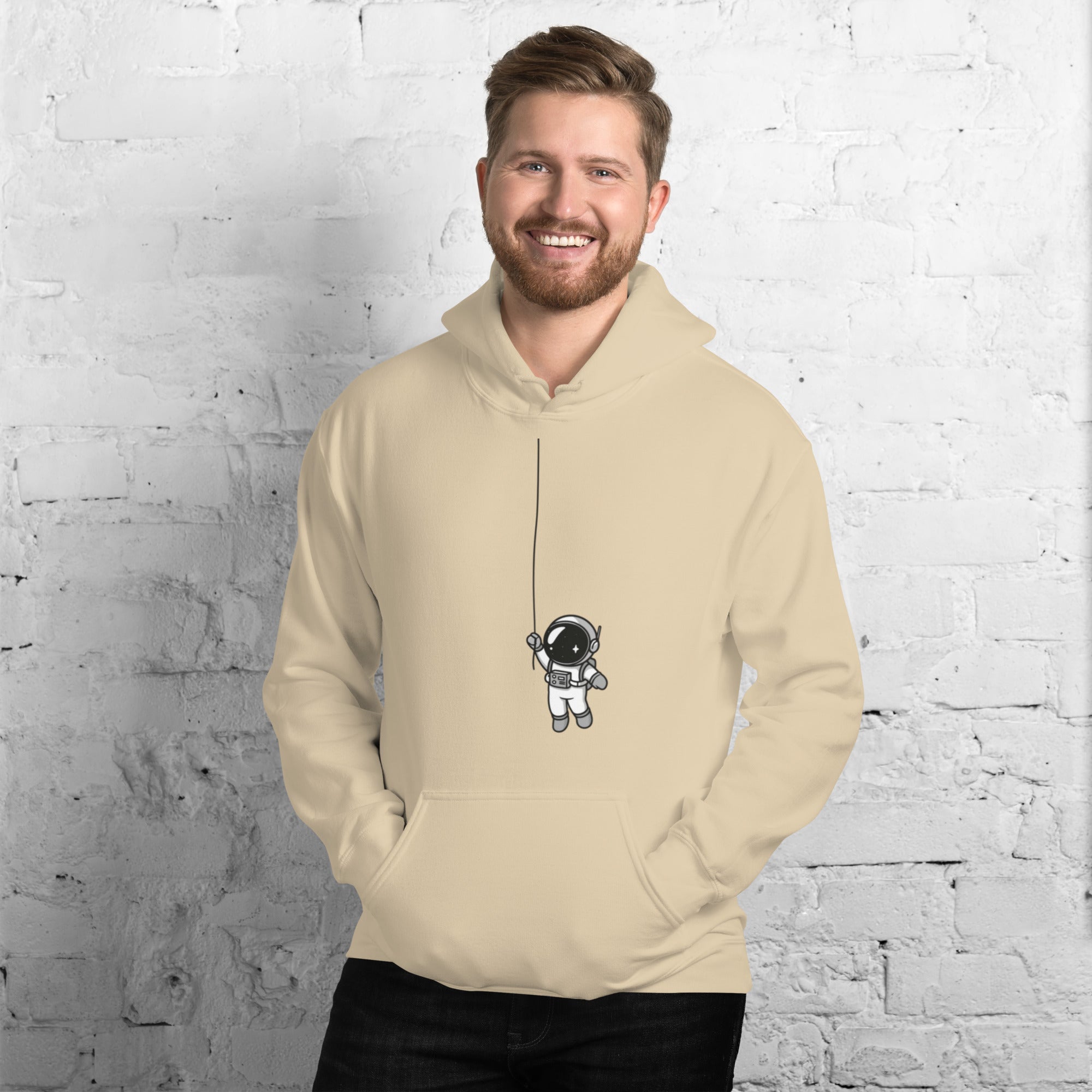 Felpa Stampata Unisex con Cappuccio – Morbida – Design Astronauta Appeso-Biiply