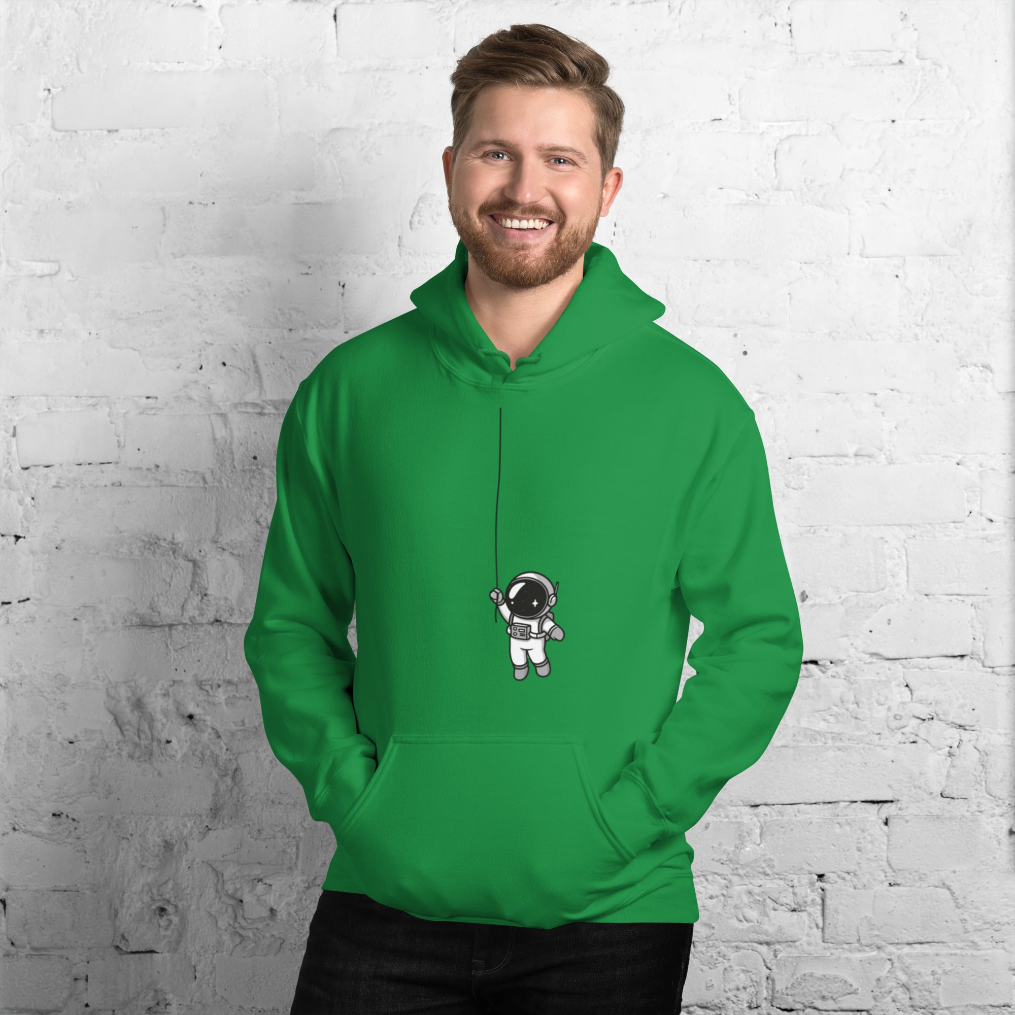 Felpa Stampata Unisex con Cappuccio – Morbida – Design Astronauta Appeso-Biiply