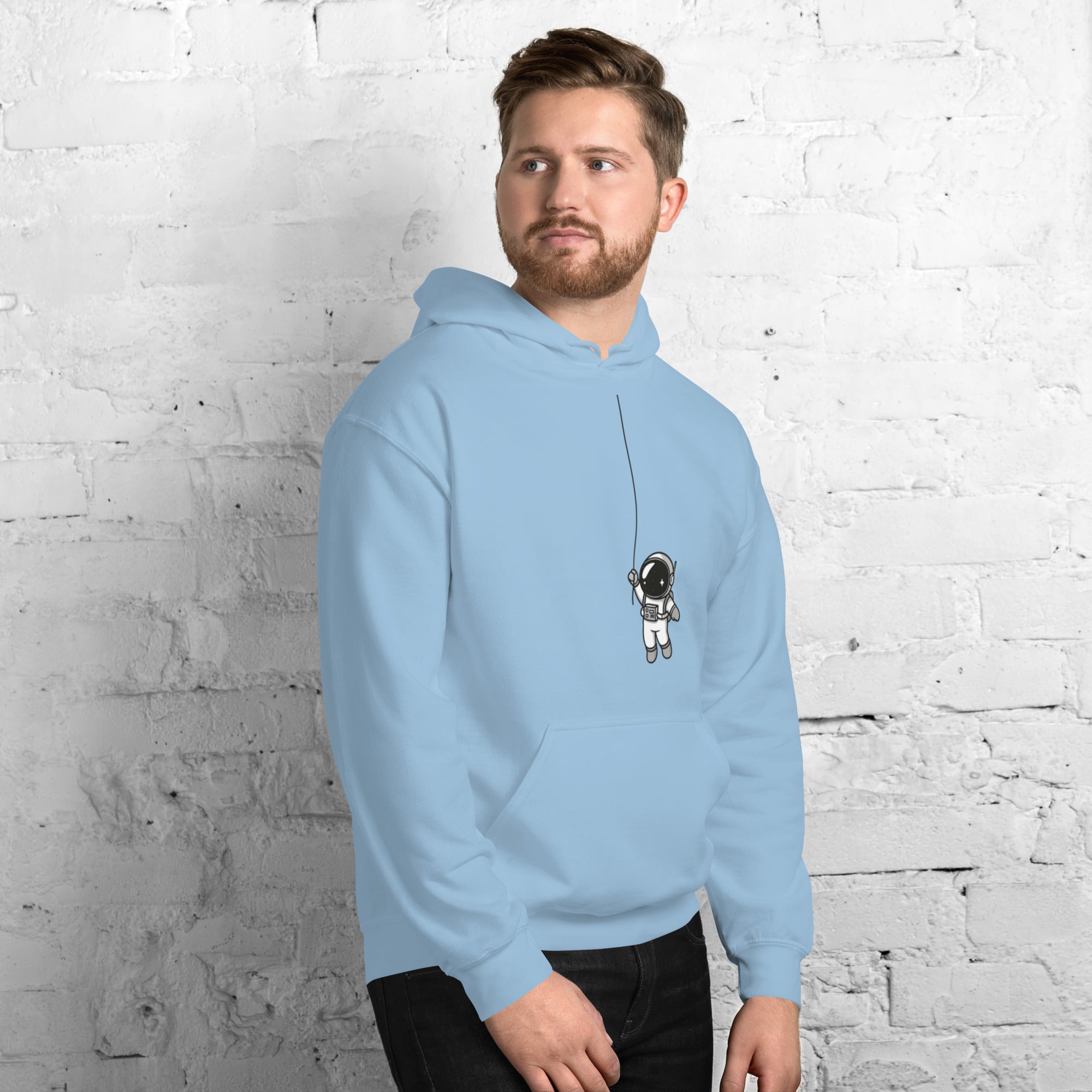 Felpa Stampata Unisex con Cappuccio – Morbida – Design Astronauta Appeso-Biiply