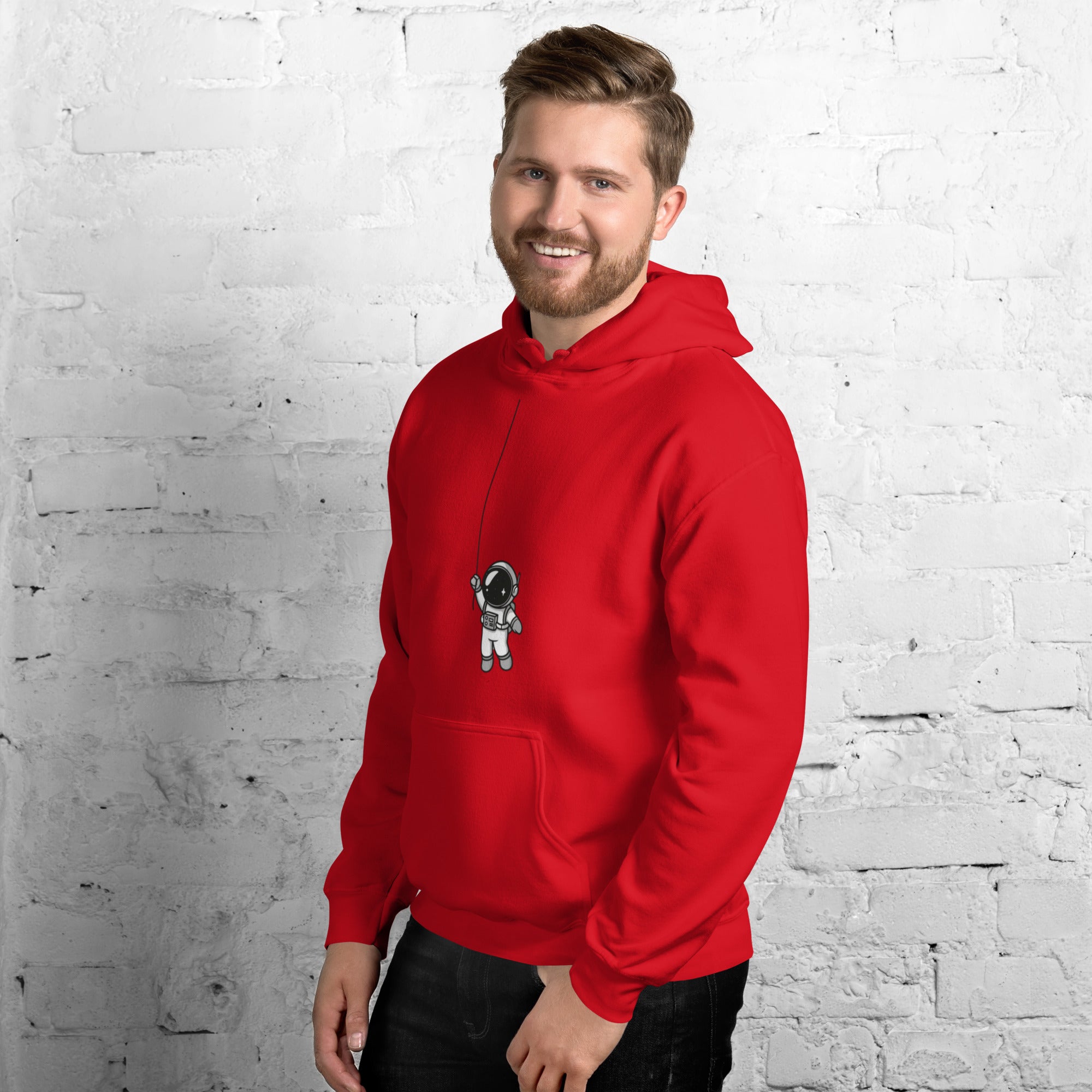 Felpa Stampata Unisex con Cappuccio – Morbida – Design Astronauta Appeso-Biiply