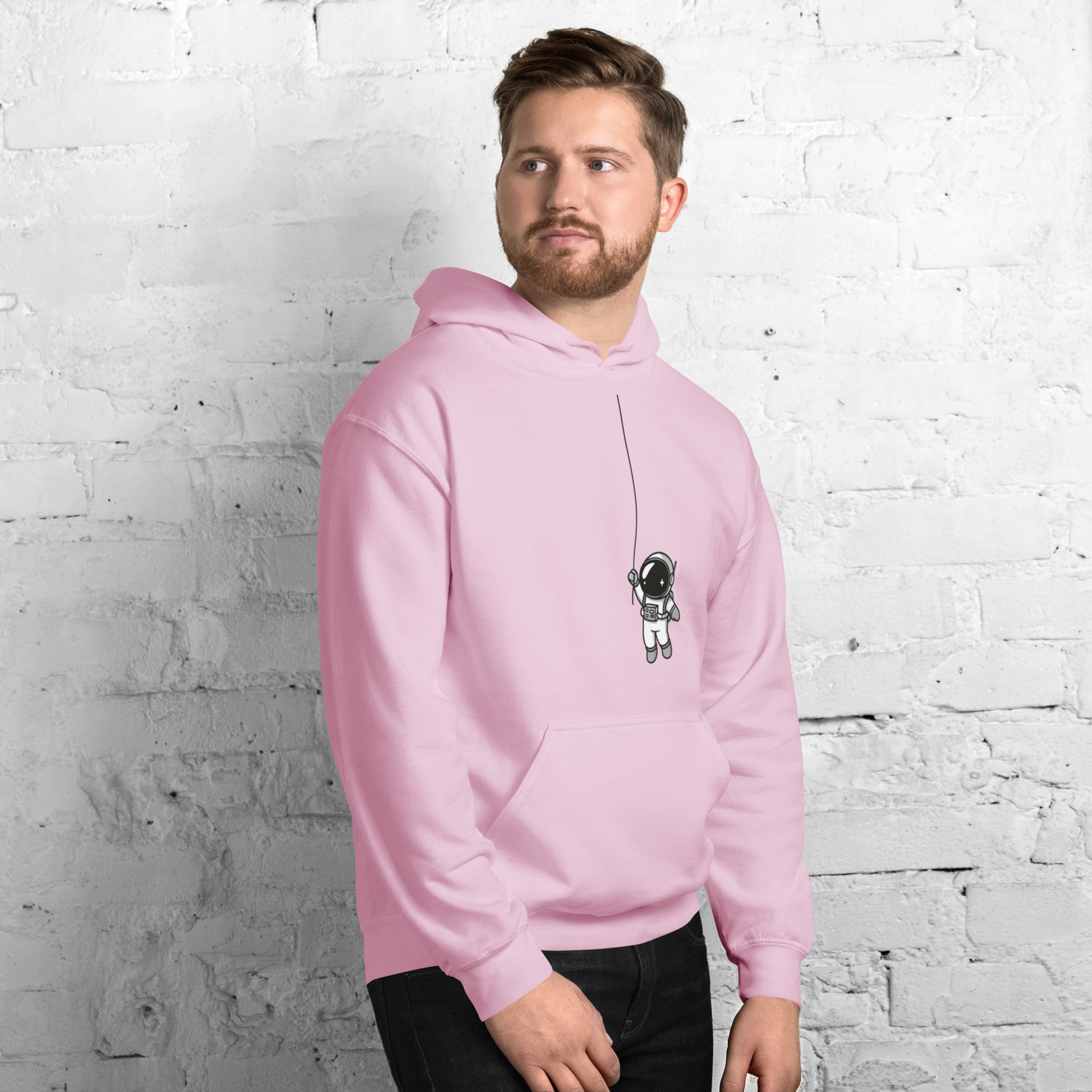 Felpa Stampata Unisex con Cappuccio – Morbida – Design Astronauta Appeso-Biiply