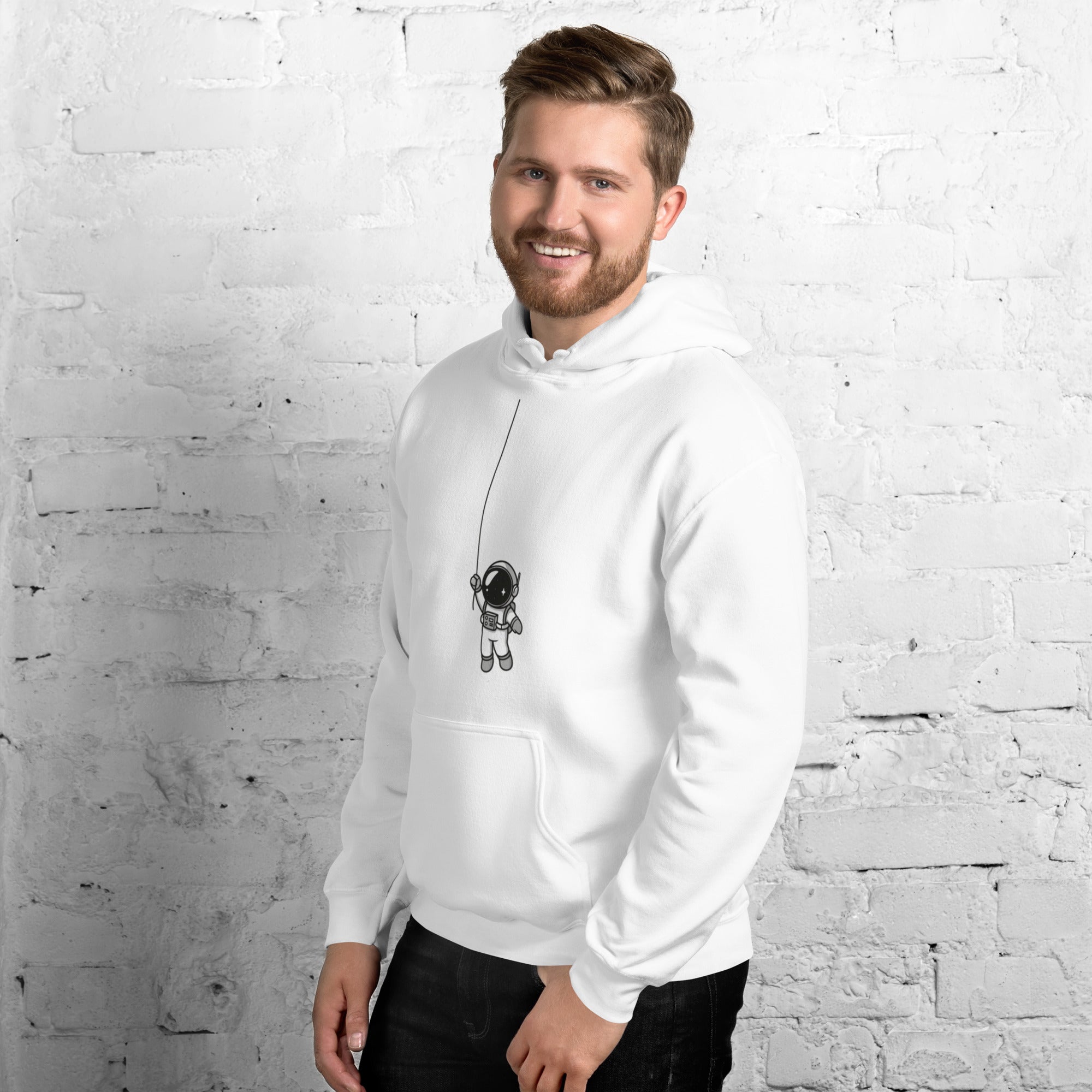 Felpa Stampata Unisex con Cappuccio – Morbida – Design Astronauta Appeso-Biiply