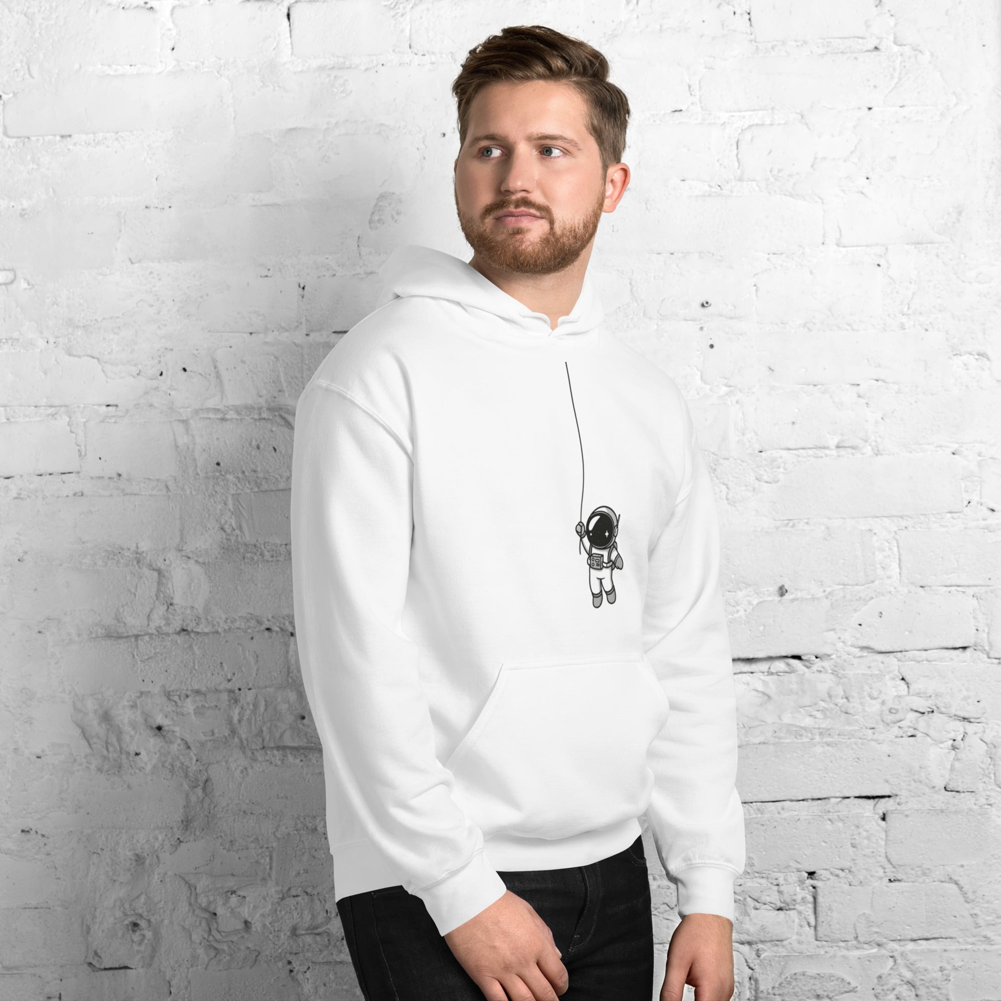 Felpa Stampata Unisex con Cappuccio – Morbida – Design Astronauta Appeso-Biiply