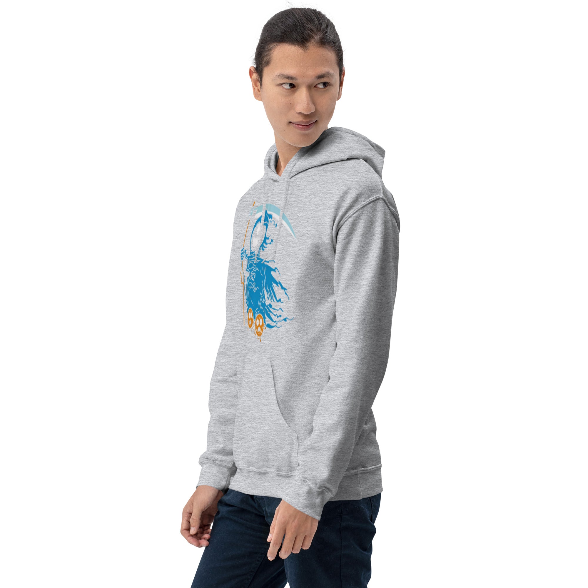Felpa Stampata Unisex con Cappuccio – Morbida – Design Blue Ghost-Biiply
