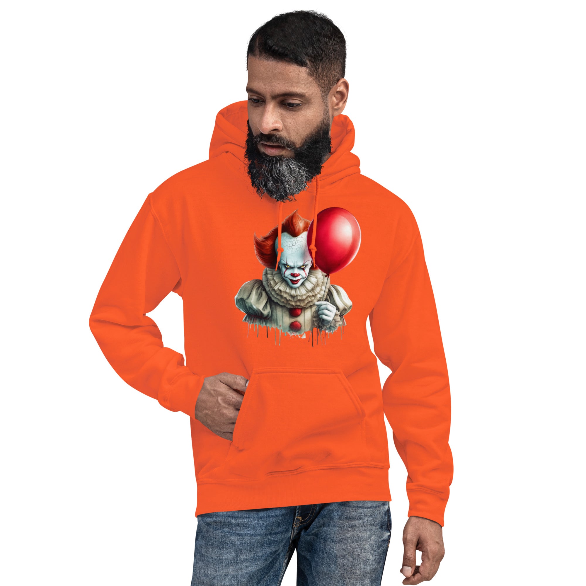 Felpa Stampata Unisex con Cappuccio – Morbida – Design Clown Con palloncino-Biiply