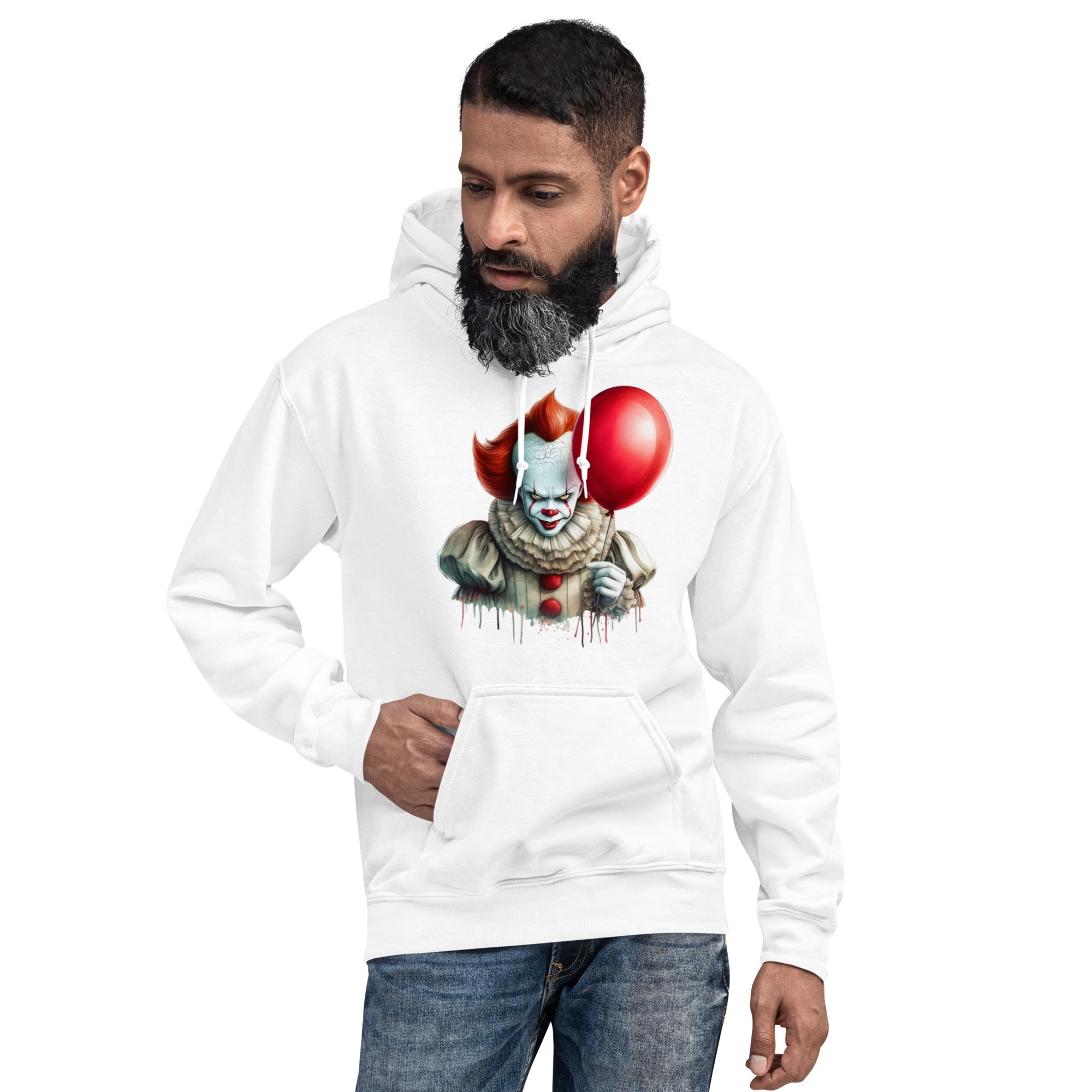 Felpa Stampata Unisex con Cappuccio – Morbida – Design Clown Con palloncino-Biiply