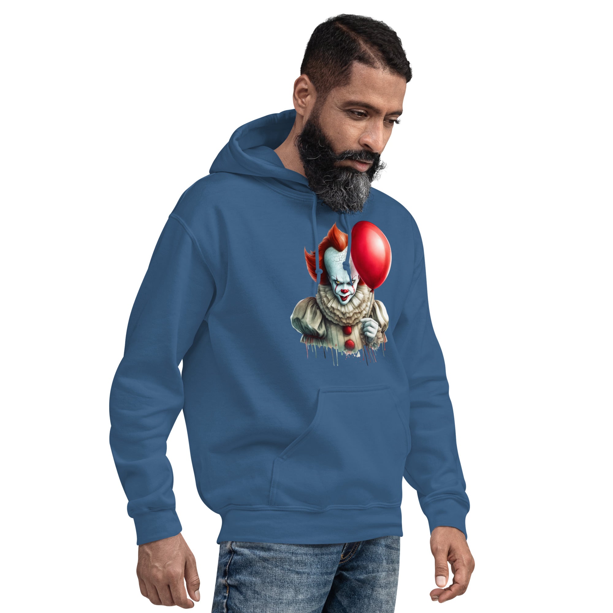 Felpa Stampata Unisex con Cappuccio – Morbida – Design Clown Con palloncino-Biiply