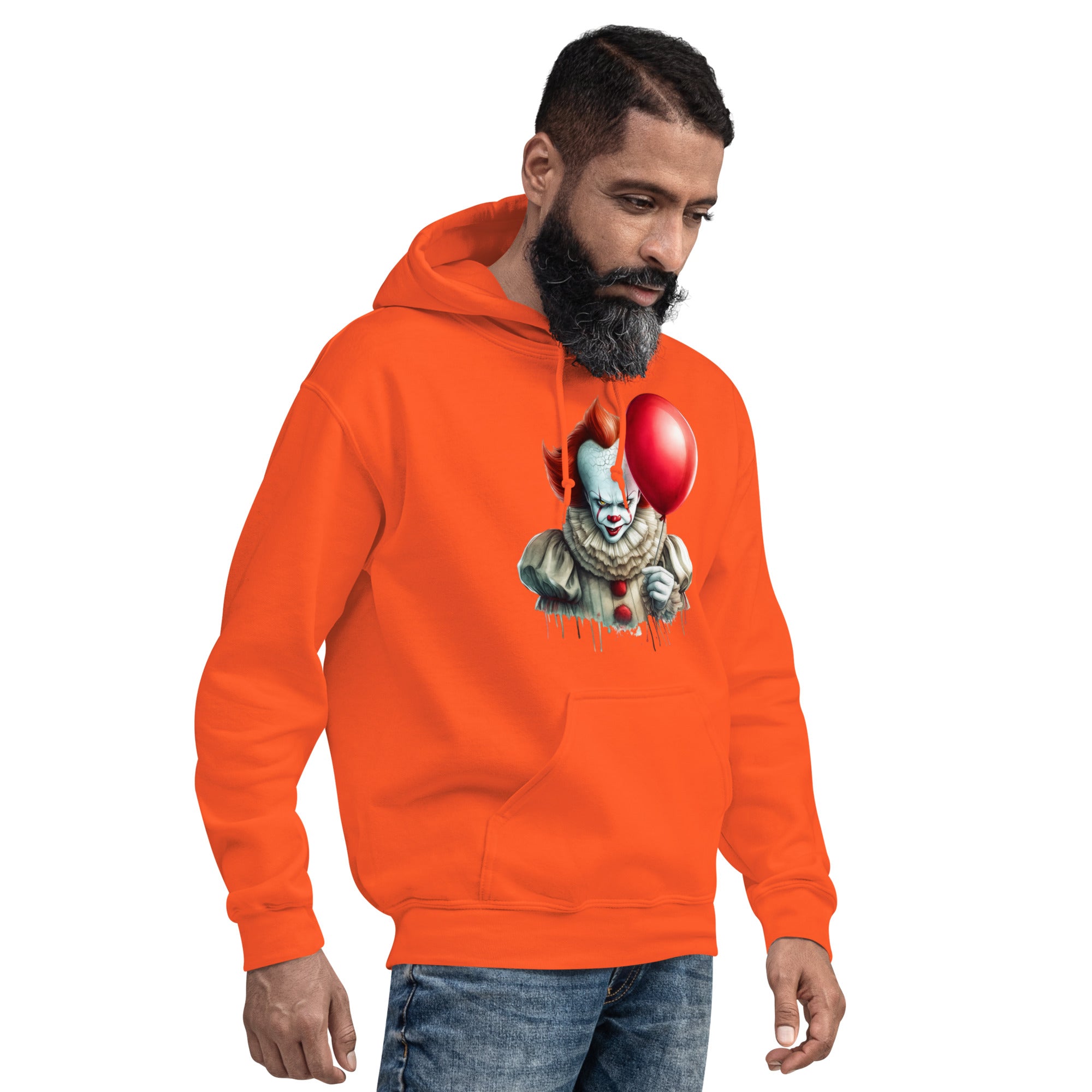 Felpa Stampata Unisex con Cappuccio – Morbida – Design Clown Con palloncino-Biiply