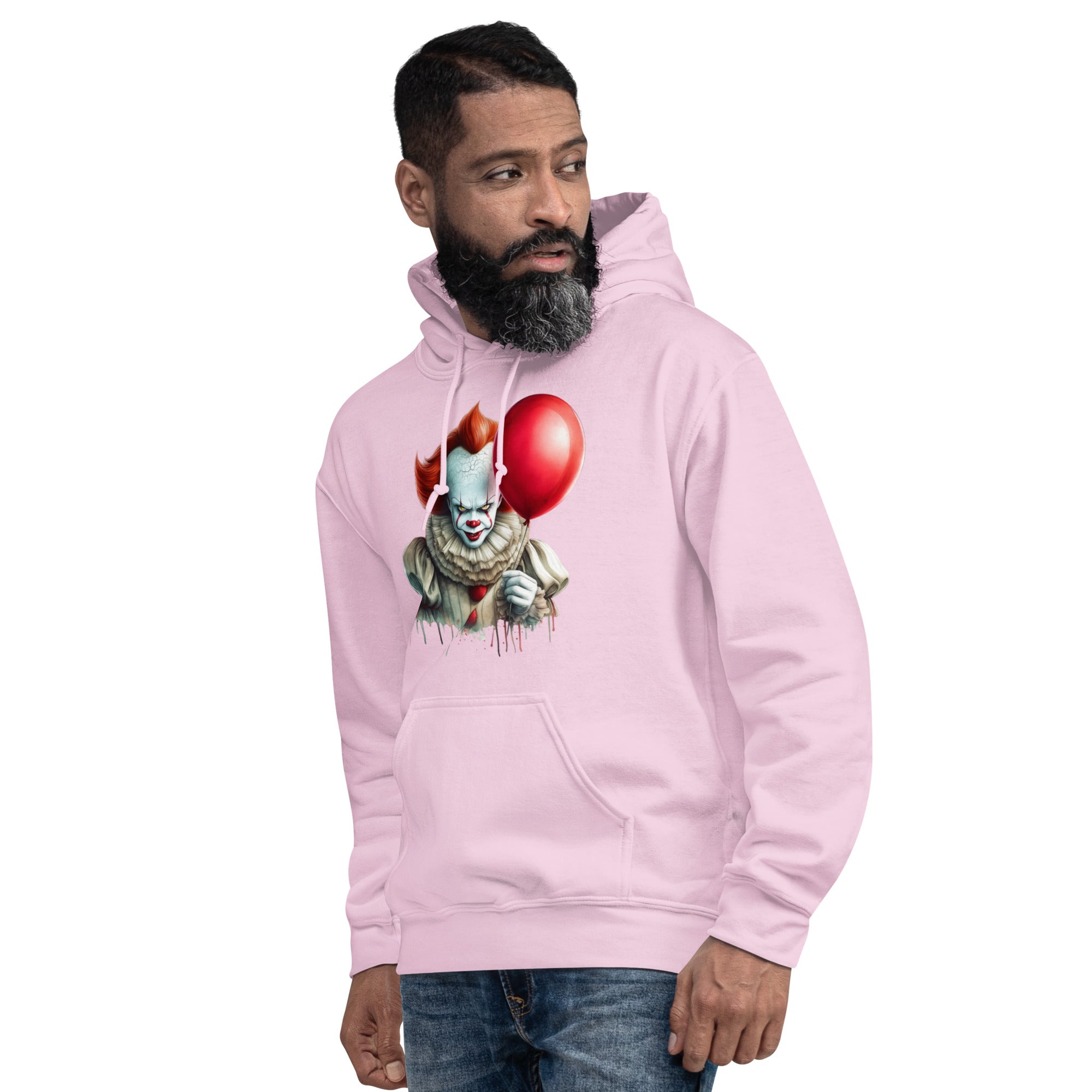 Felpa Stampata Unisex con Cappuccio – Morbida – Design Clown Con palloncino-Biiply
