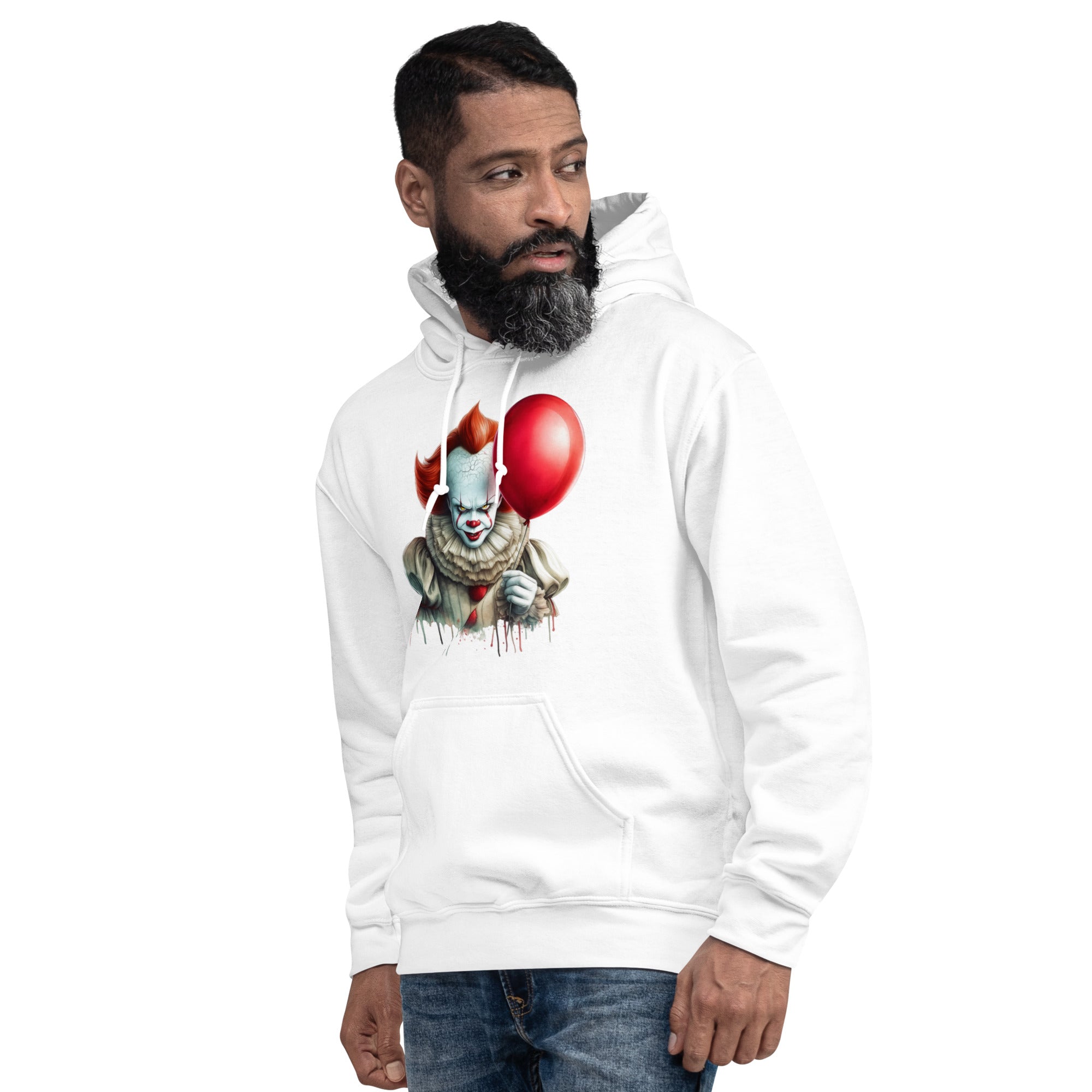 Felpa Stampata Unisex con Cappuccio – Morbida – Design Clown Con palloncino-Biiply