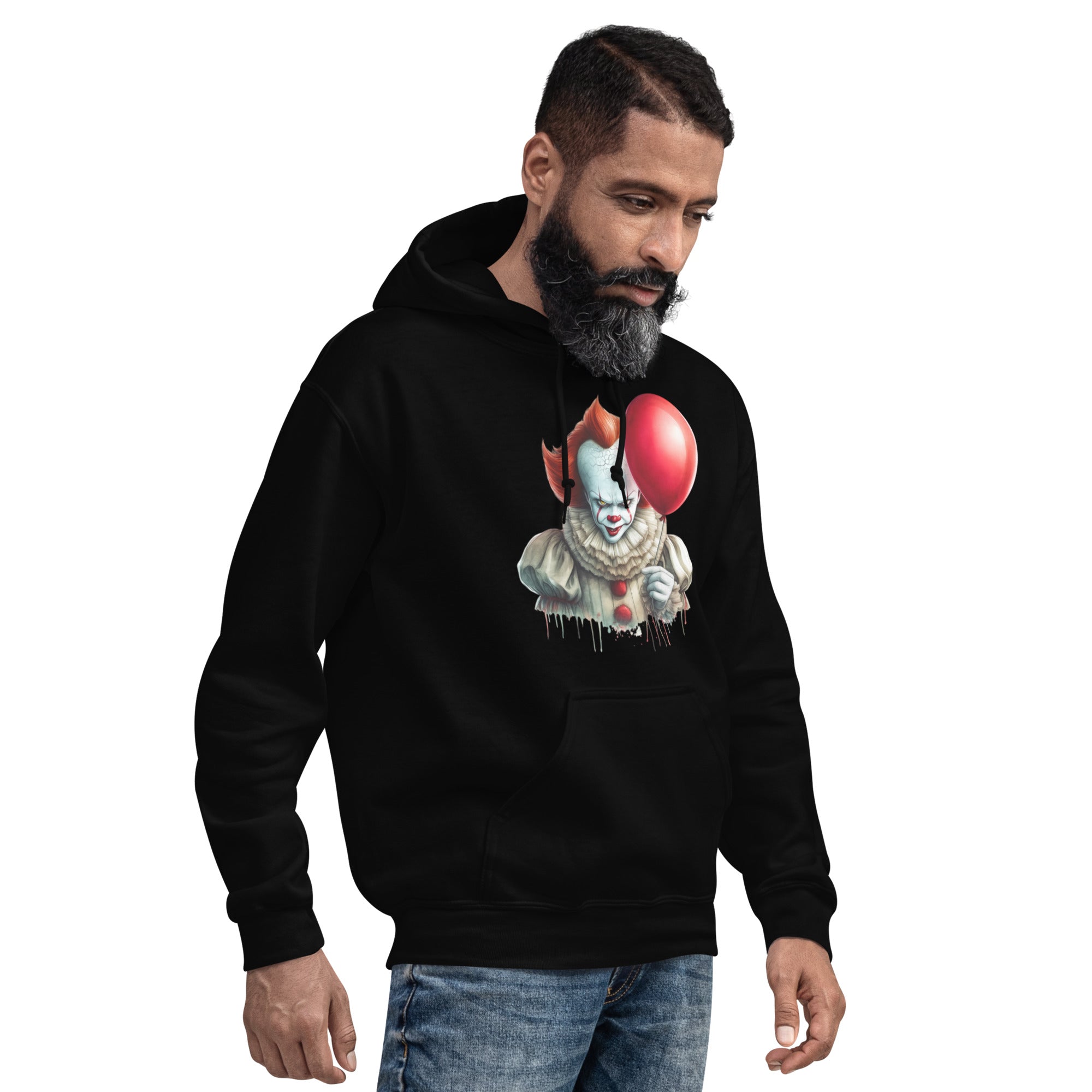 Felpa Stampata Unisex con Cappuccio – Morbida – Design Clown Con palloncino-Biiply