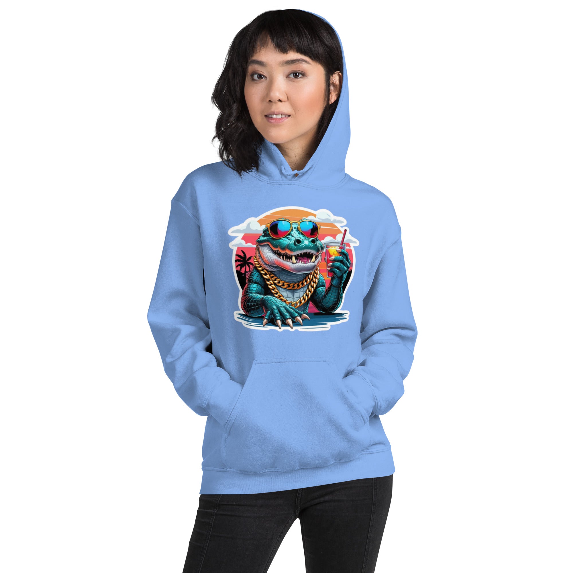Felpa Stampata Unisex con Cappuccio – Morbida – Design Coccodrillo Cool-Biiply