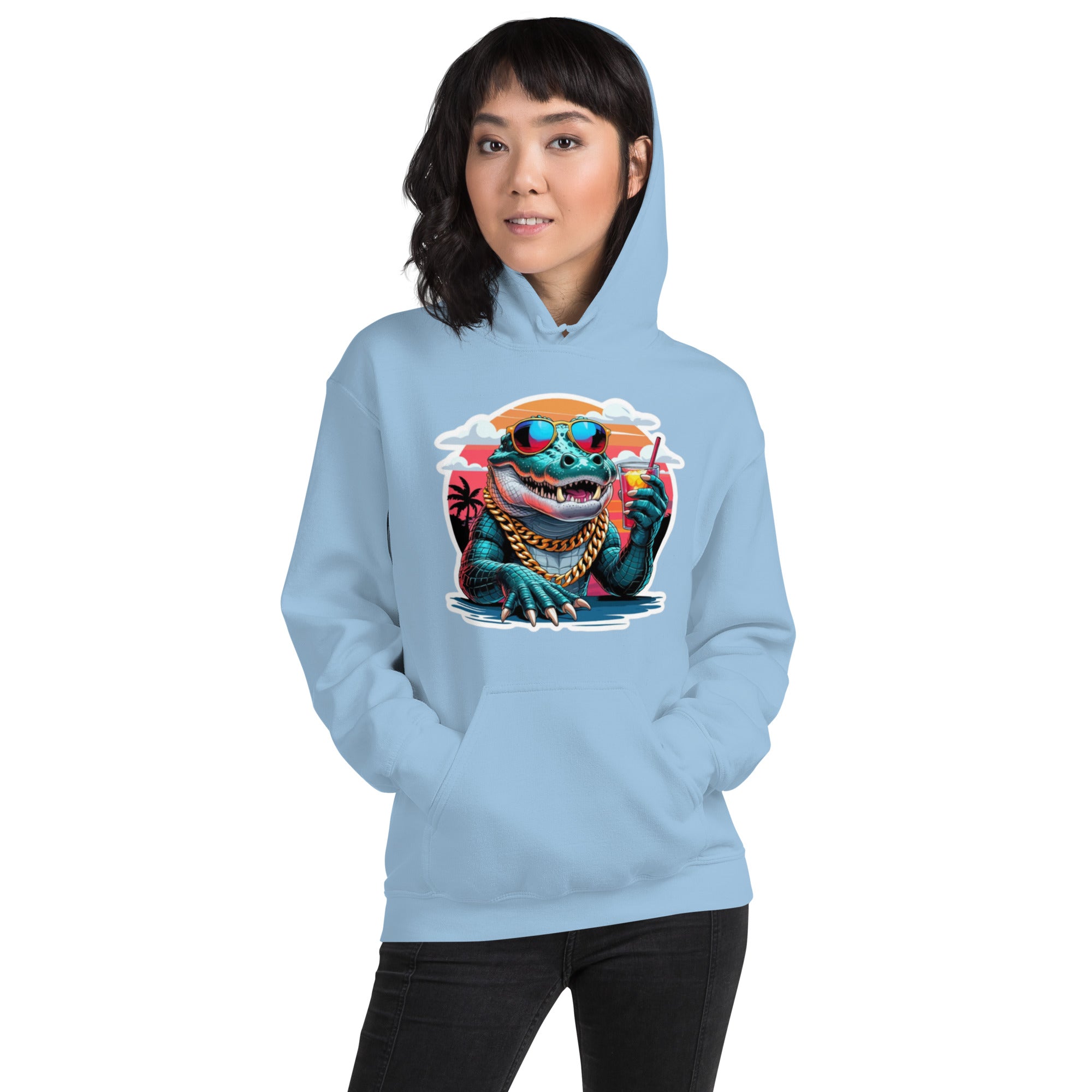 Felpa Stampata Unisex con Cappuccio – Morbida – Design Coccodrillo Cool-Biiply