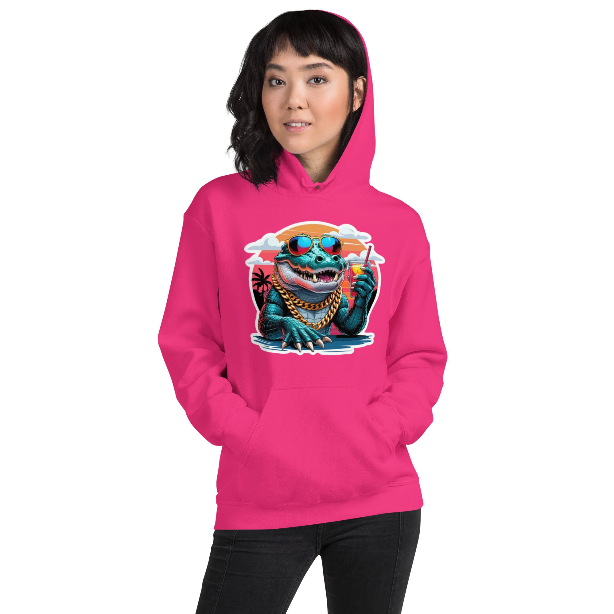 Felpa Stampata Unisex con Cappuccio – Morbida – Design Coccodrillo Cool-Biiply