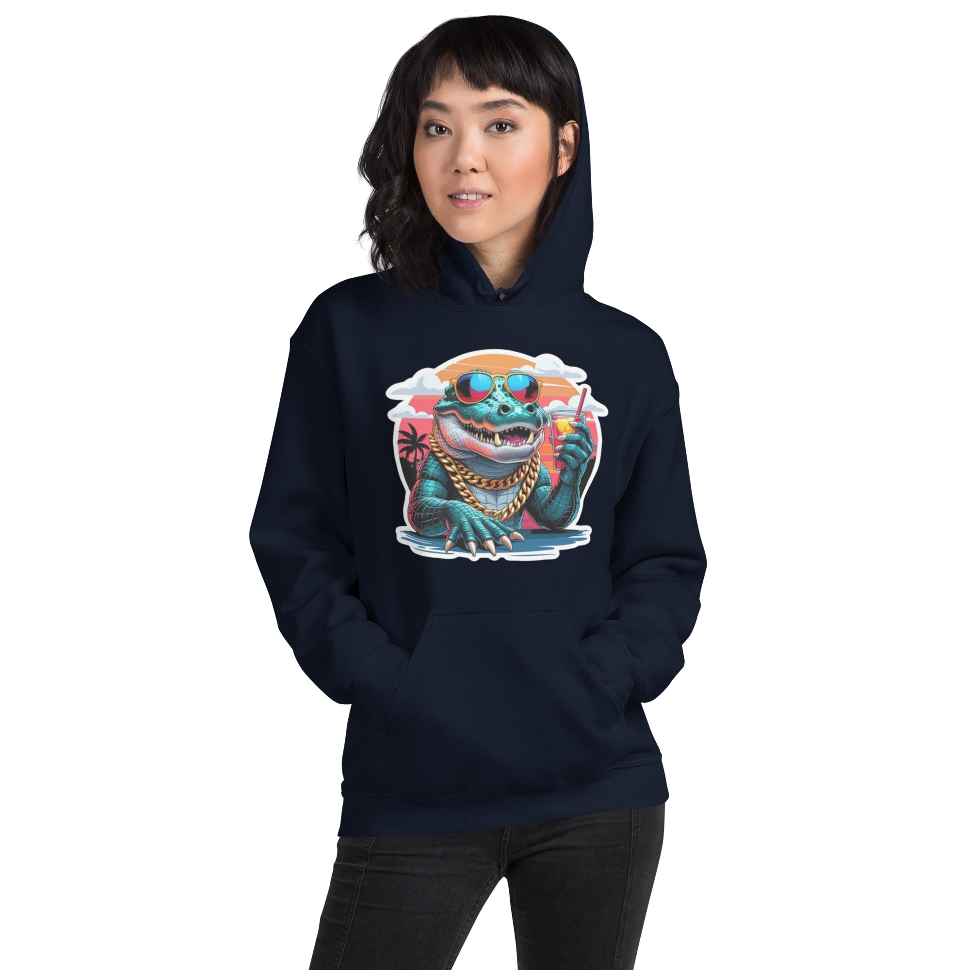 Felpa Stampata Unisex con Cappuccio – Morbida – Design Coccodrillo Cool-Biiply