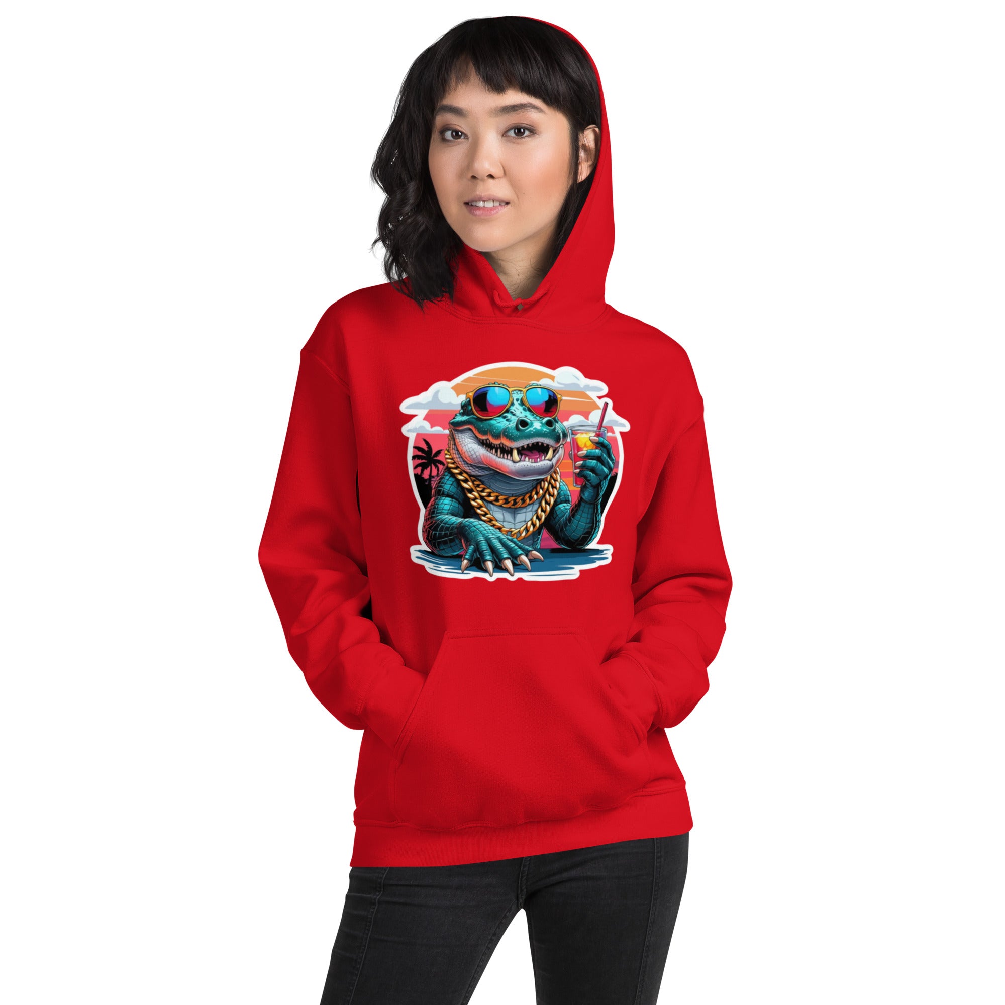 Felpa Stampata Unisex con Cappuccio – Morbida – Design Coccodrillo Cool-Biiply