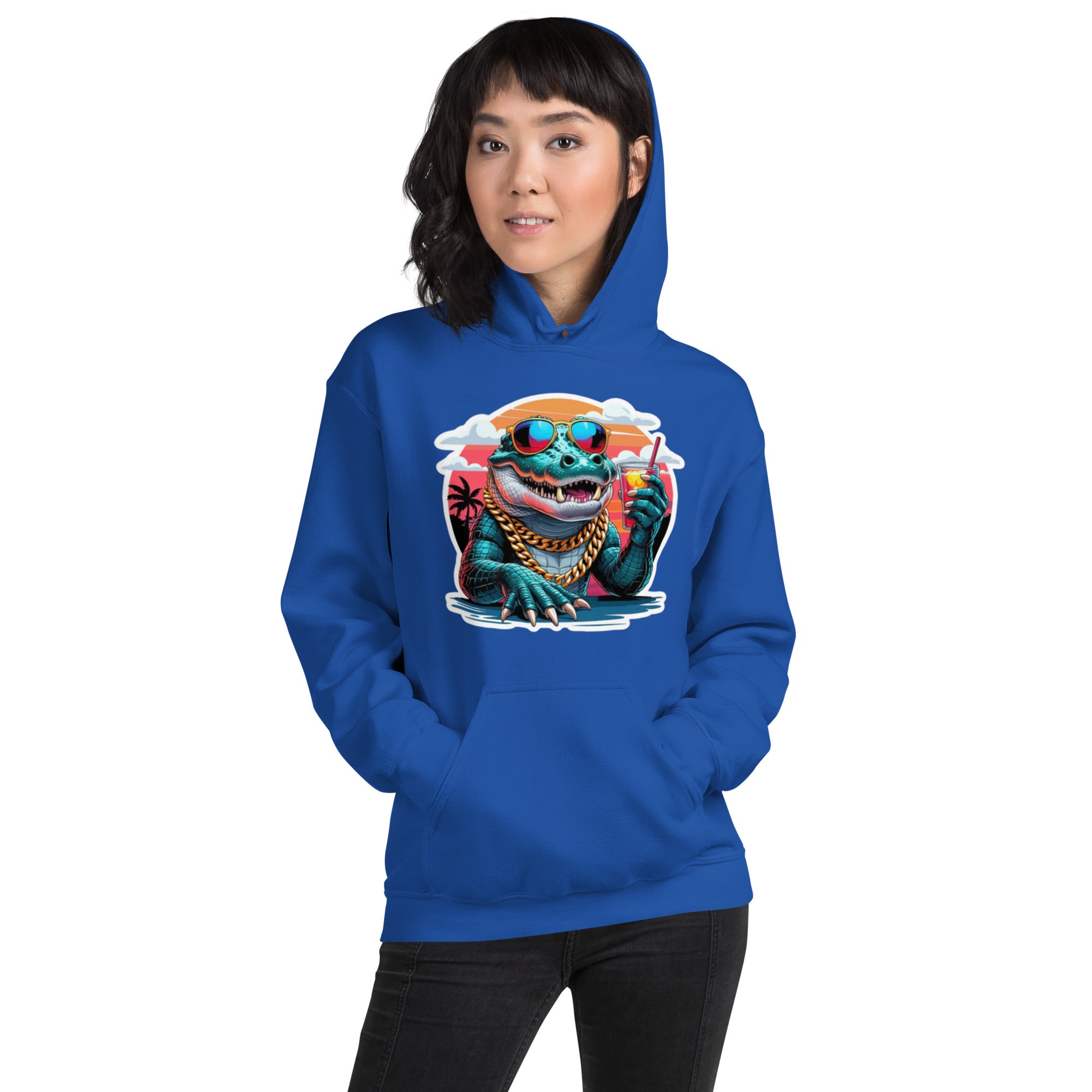 Felpa Stampata Unisex con Cappuccio – Morbida – Design Coccodrillo Cool-Biiply