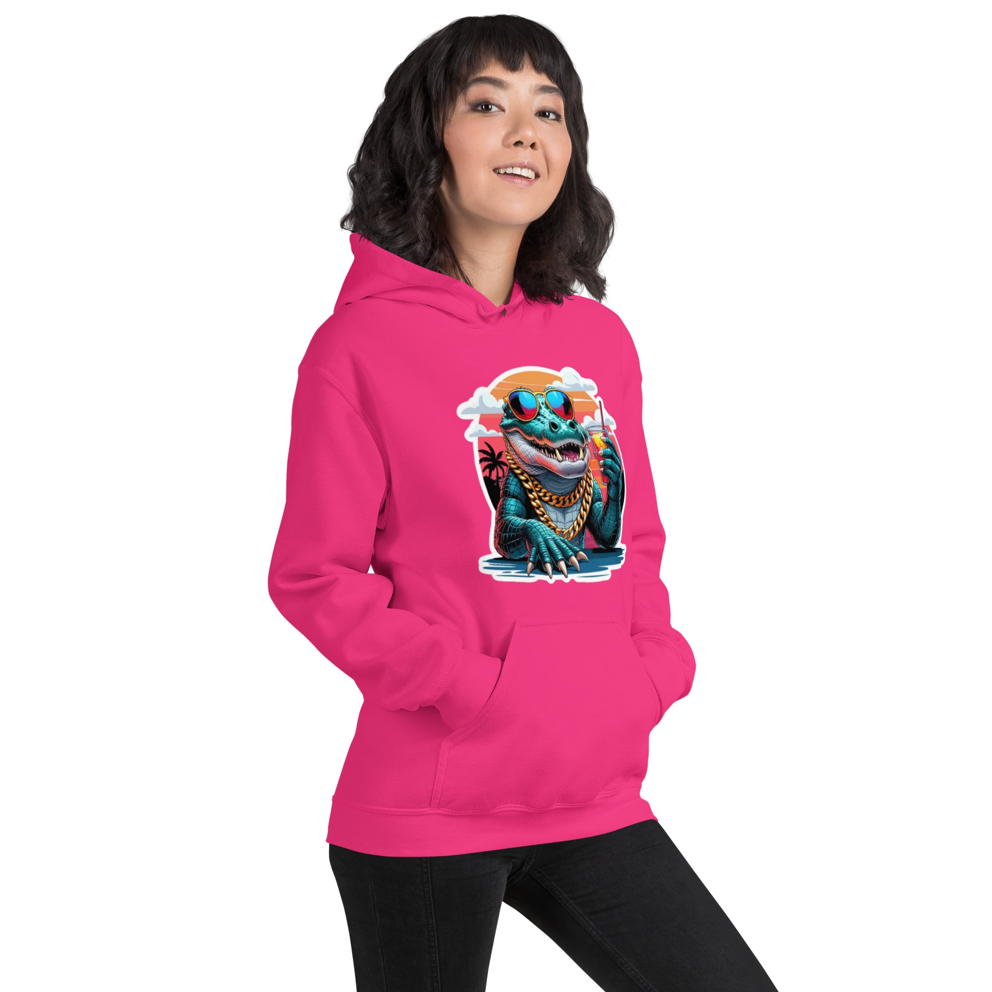 Felpa Stampata Unisex con Cappuccio – Morbida – Design Coccodrillo Cool-Biiply