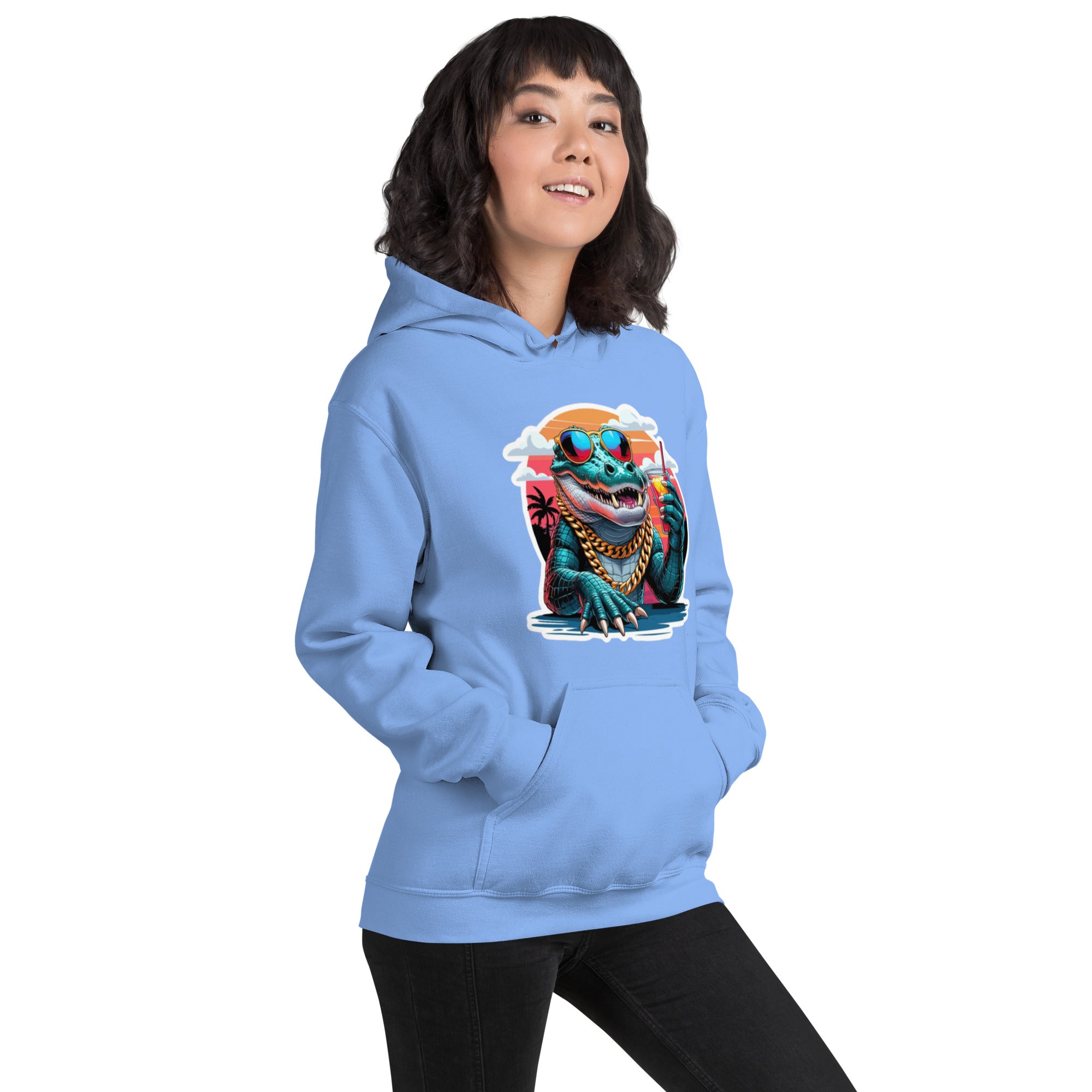 Felpa Stampata Unisex con Cappuccio – Morbida – Design Coccodrillo Cool-Biiply