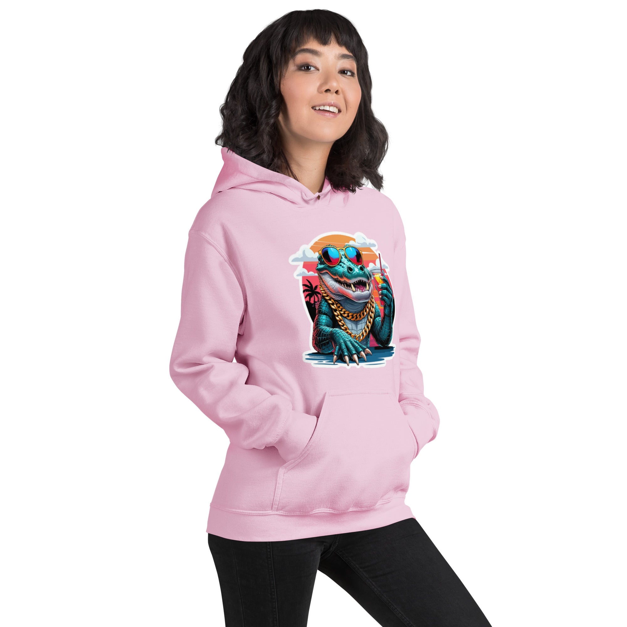 Felpa Stampata Unisex con Cappuccio – Morbida – Design Coccodrillo Cool-Biiply