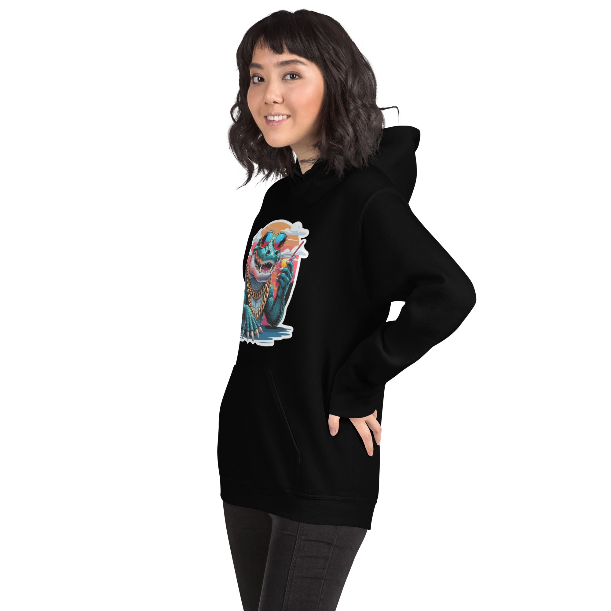 Felpa Stampata Unisex con Cappuccio – Morbida – Design Coccodrillo Cool-Biiply