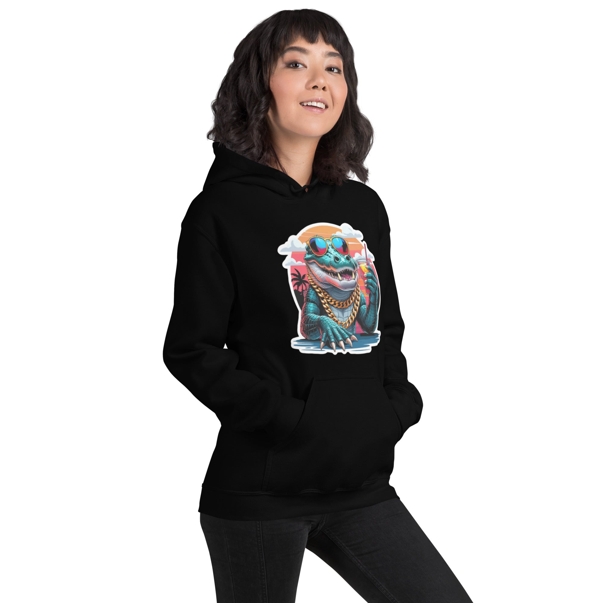 Felpa Stampata Unisex con Cappuccio – Morbida – Design Coccodrillo Cool-Biiply