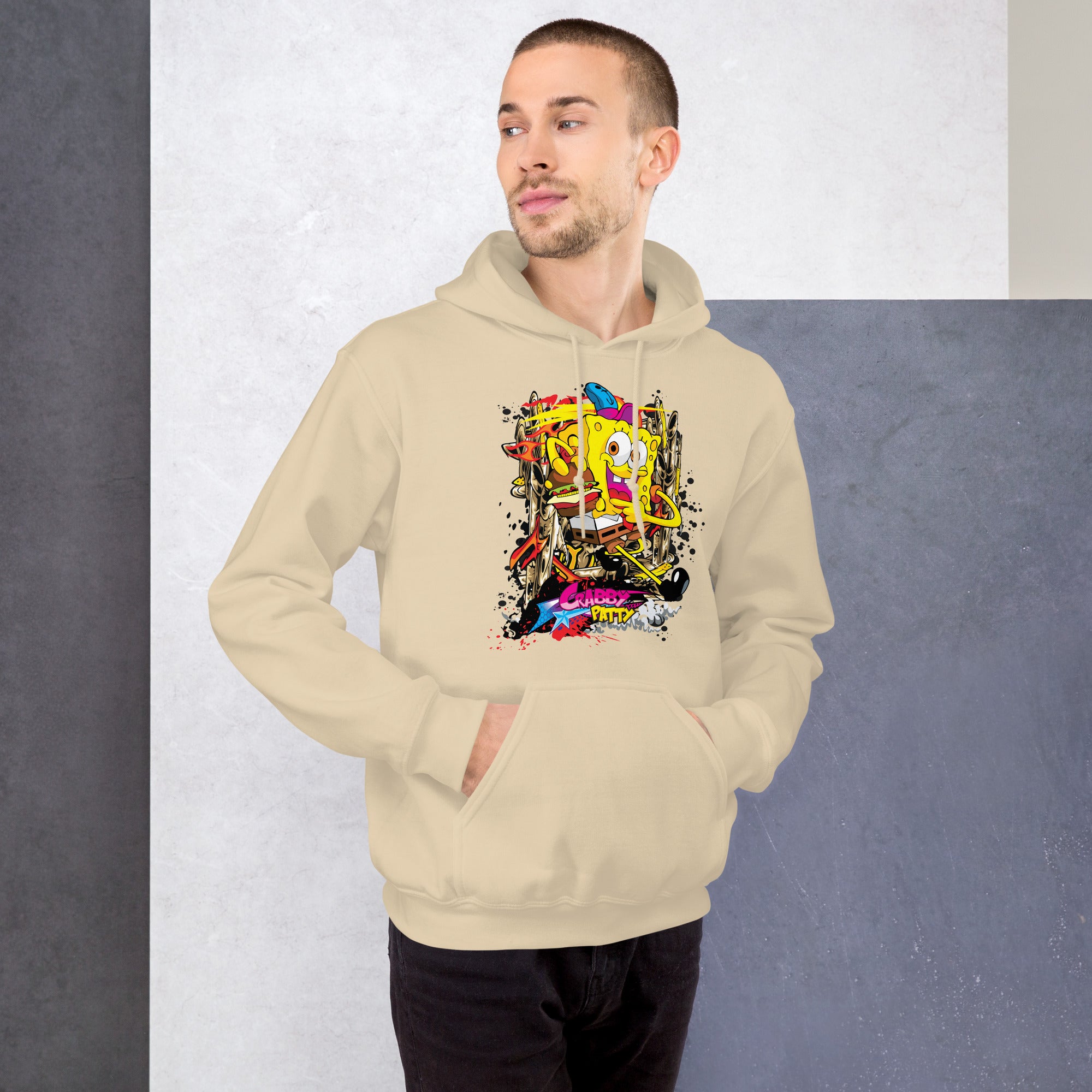 Felpa Stampata Unisex con Cappuccio – Morbida – Design Crabby Patty-Biiply