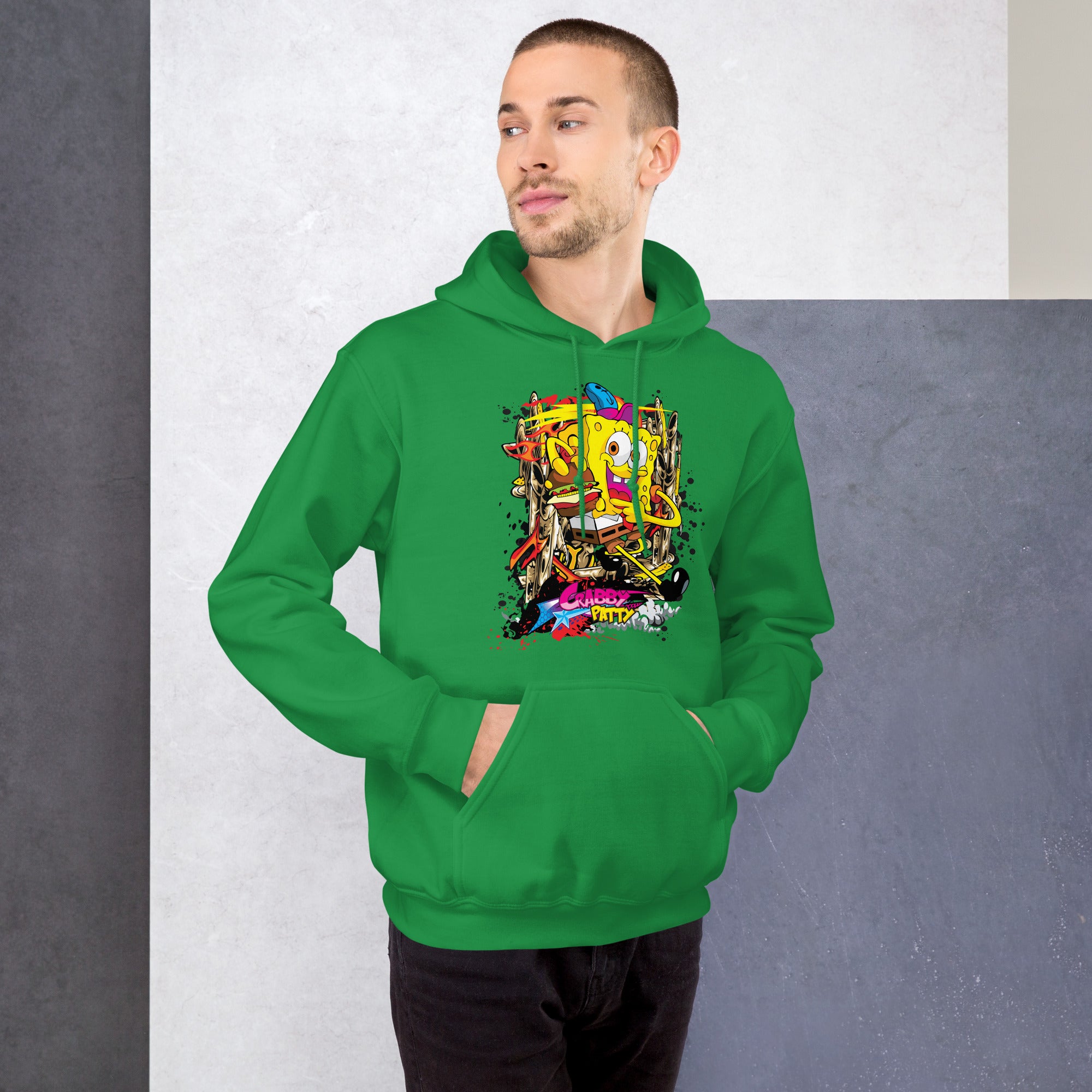 Felpa Stampata Unisex con Cappuccio – Morbida – Design Crabby Patty-Biiply