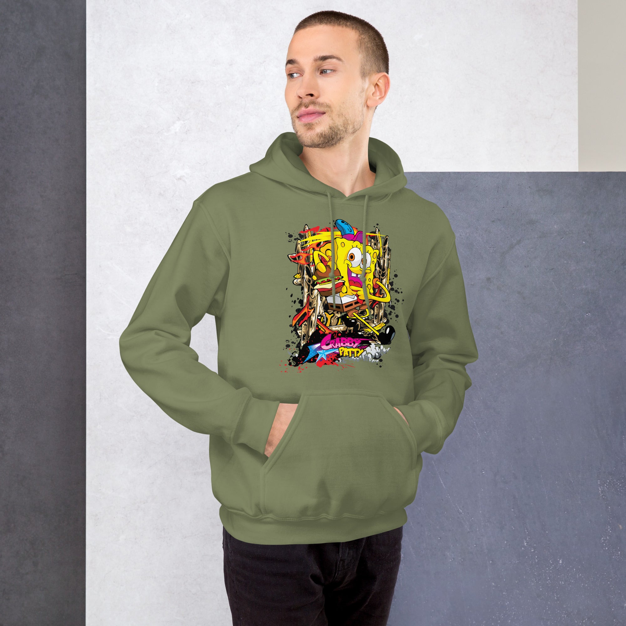 Felpa Stampata Unisex con Cappuccio – Morbida – Design Crabby Patty-Biiply